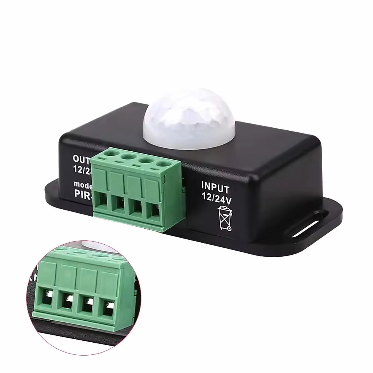 1 szt 12V-24V PIR Sensor Ruchu – Sterownik Światła Infradułotowego do Stripy, Dostosowalny Timer (1-10 Min), 120° Wykrywanie, Zasięg 8M (Biały)