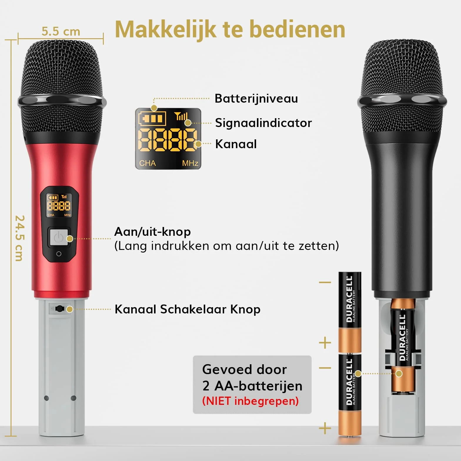 TONOR Bezprzewodowy Mikrofon UHF TW820, Podwójny Ręczny System Mikrofonowy, 60 m, Czarny i Czerwony
