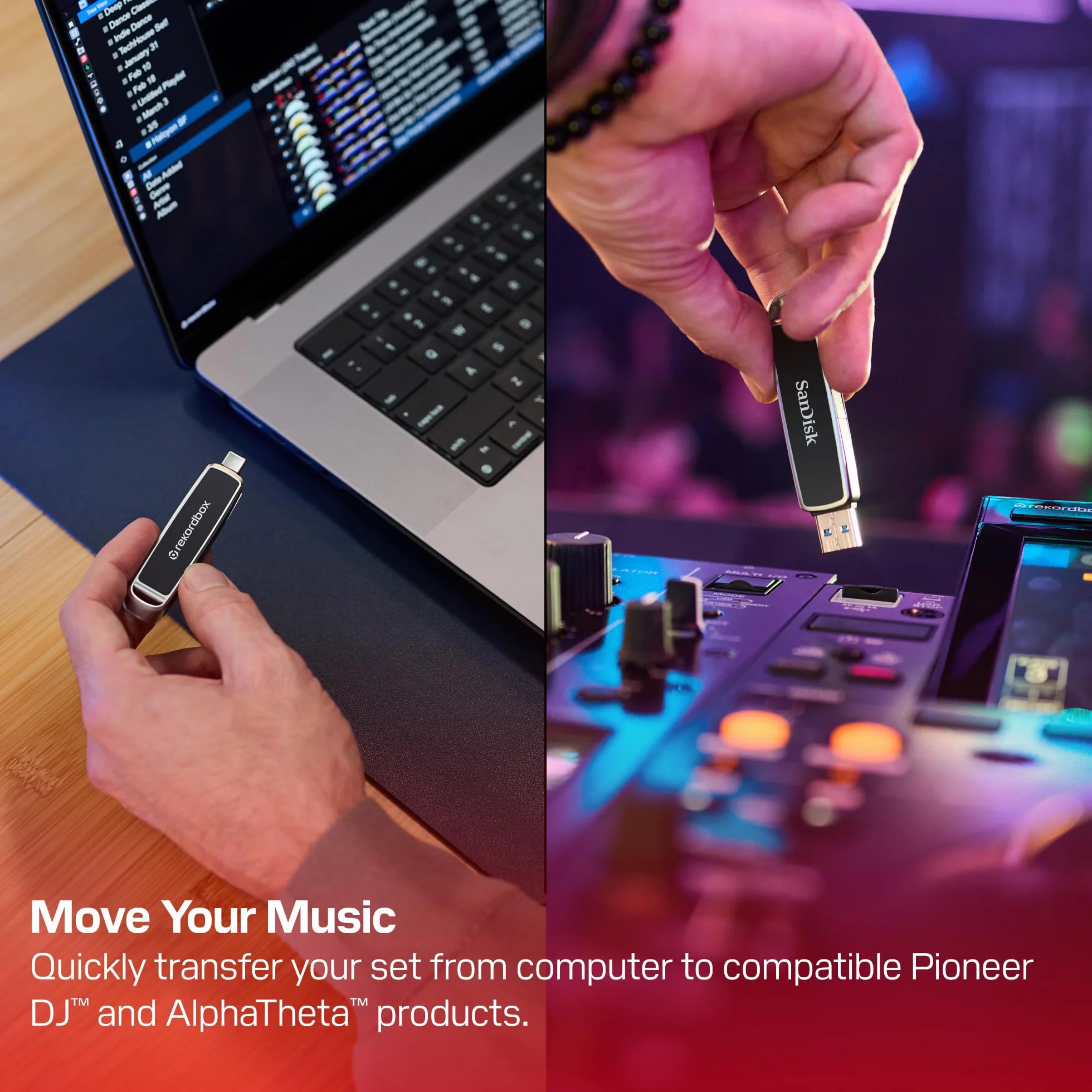 SanDisk 512 GB DJ Flash Drive, USB 3.2 Gen 2, podwójne złącze USB, prędkość odczytu do 1000 MB/s i zapisu do 900 MB/s