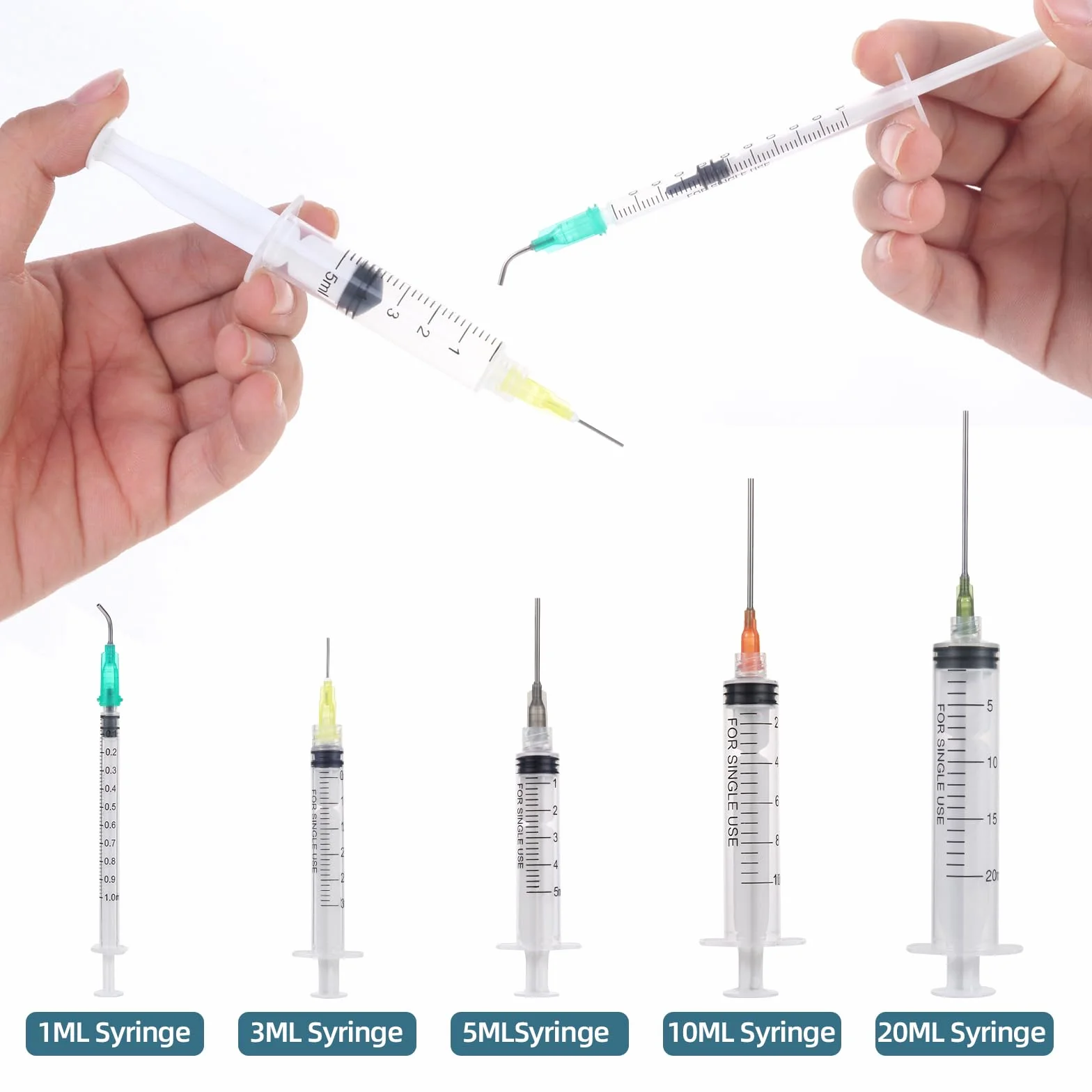 Zestaw 20 strzykawek z tępą igłą, różne rozmiary, 1 ml, 3 ml, 5 ml, 10 ml, 20 ml do napełniania i pomiaru płynów, laboratoria naukowe, nawadnianie roślin, przezroczysty