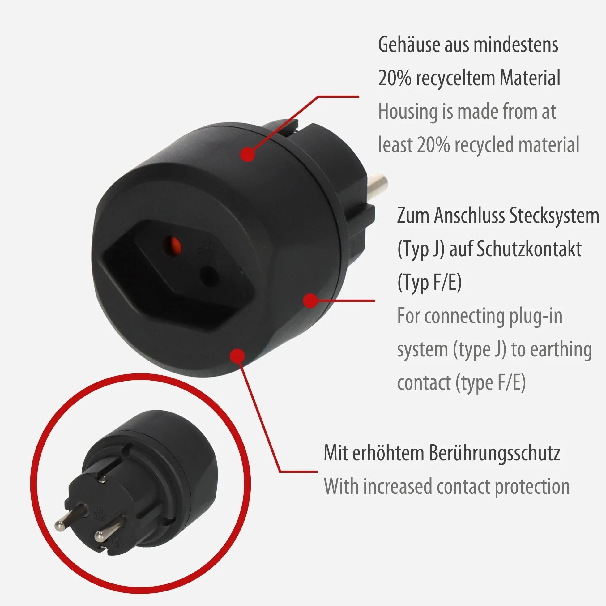 Brennenstuhl wtyczka podróżna/adapter podróżny (adapter gniazda podróżnego do podłączania urządzeń elektrycznych ze szwajcarskim systemem wtyczek w krajach z systemem wtyczek z uziemieniem) czarny