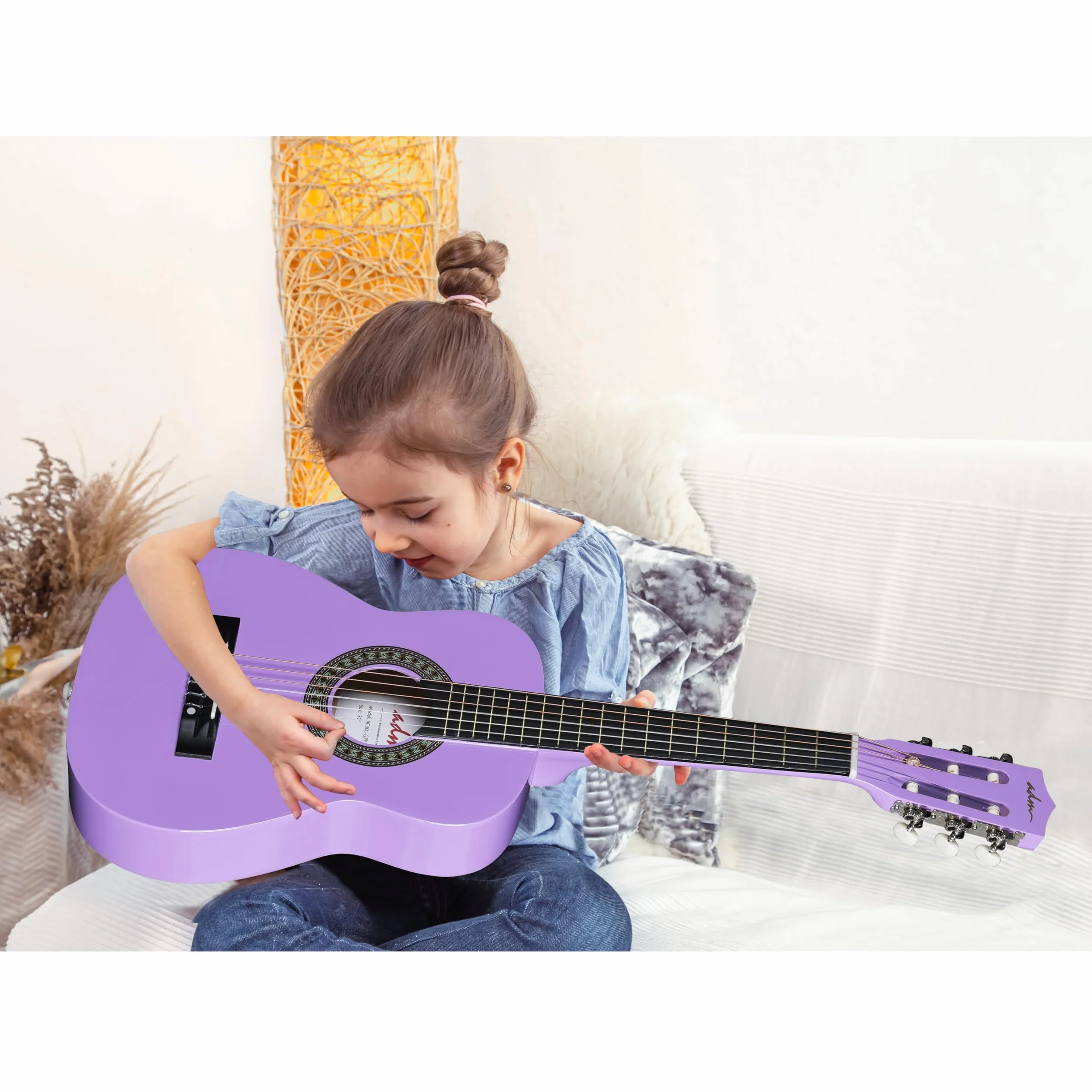 ADM 1/4 Zestaw z gitarą klasyczną dla dzieci, 76 cm, dla początkujących, z torbą koncertową, stroikiem, paskiem, kostkami, dodatkowymi strunami, torbą do przechowywania i ściereczką do czyszczenia,