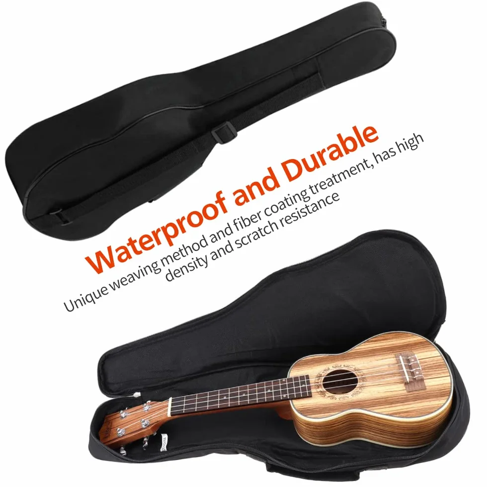 Mdvora Etui na ukulele, czarne, 58 cm koncertowe ukulele, wodoodporne, trwałe, wyściełana torba z regulowanymi paskami