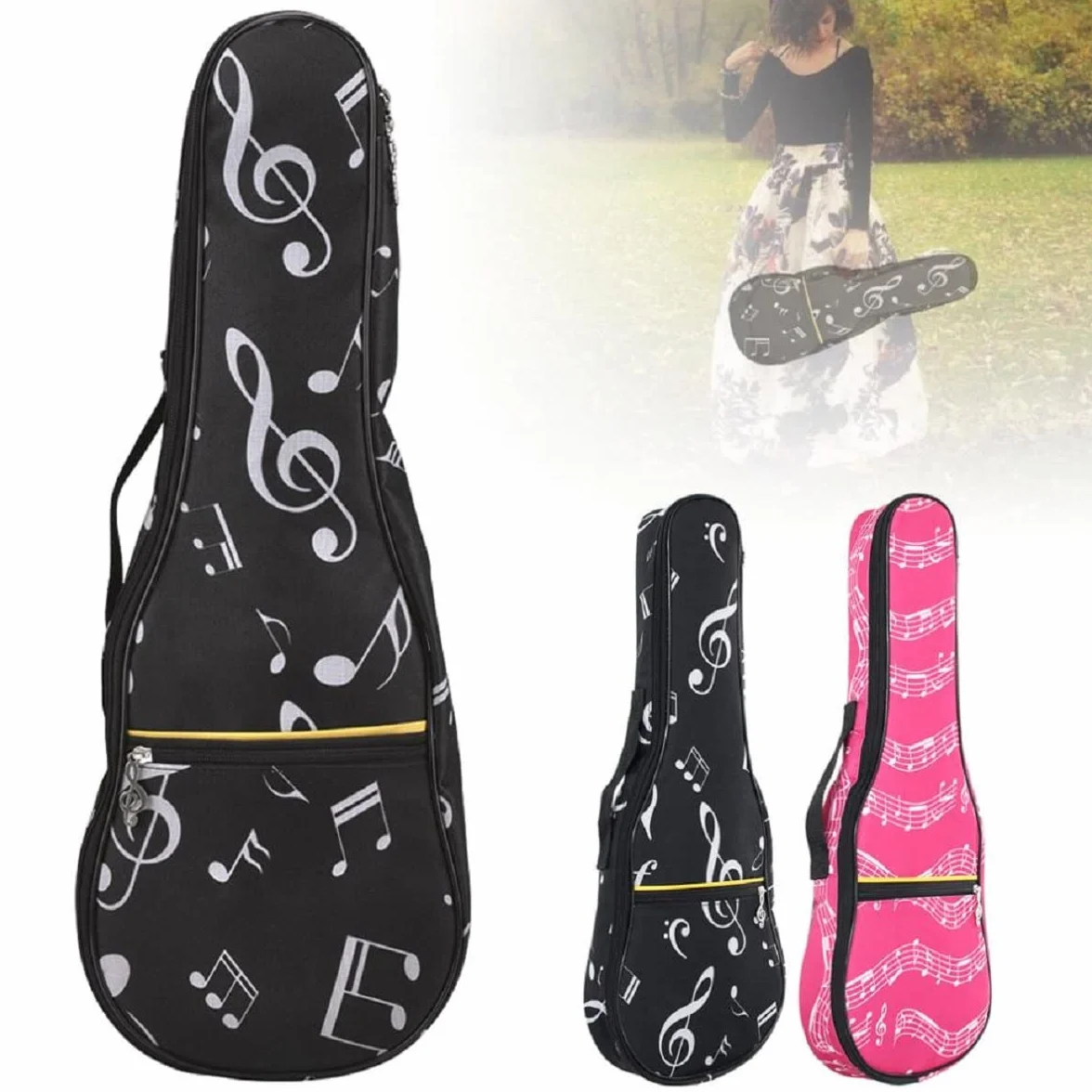 KingPoint Torba na ukulele 23 cale, wodoszczelna, trwała, wyściełana ukulele torba z regulowanymi ramiączkami, plecak na ramię