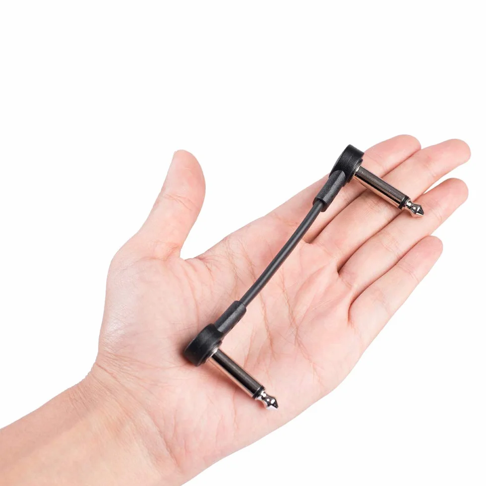 Rayzm Kabel krosowy do gitary 6,35 mm, kątowy kabel rozruchowy do pedałów gitarowych/basowych, kable rozruchowe 5 cm, 6 sztuk, czarny