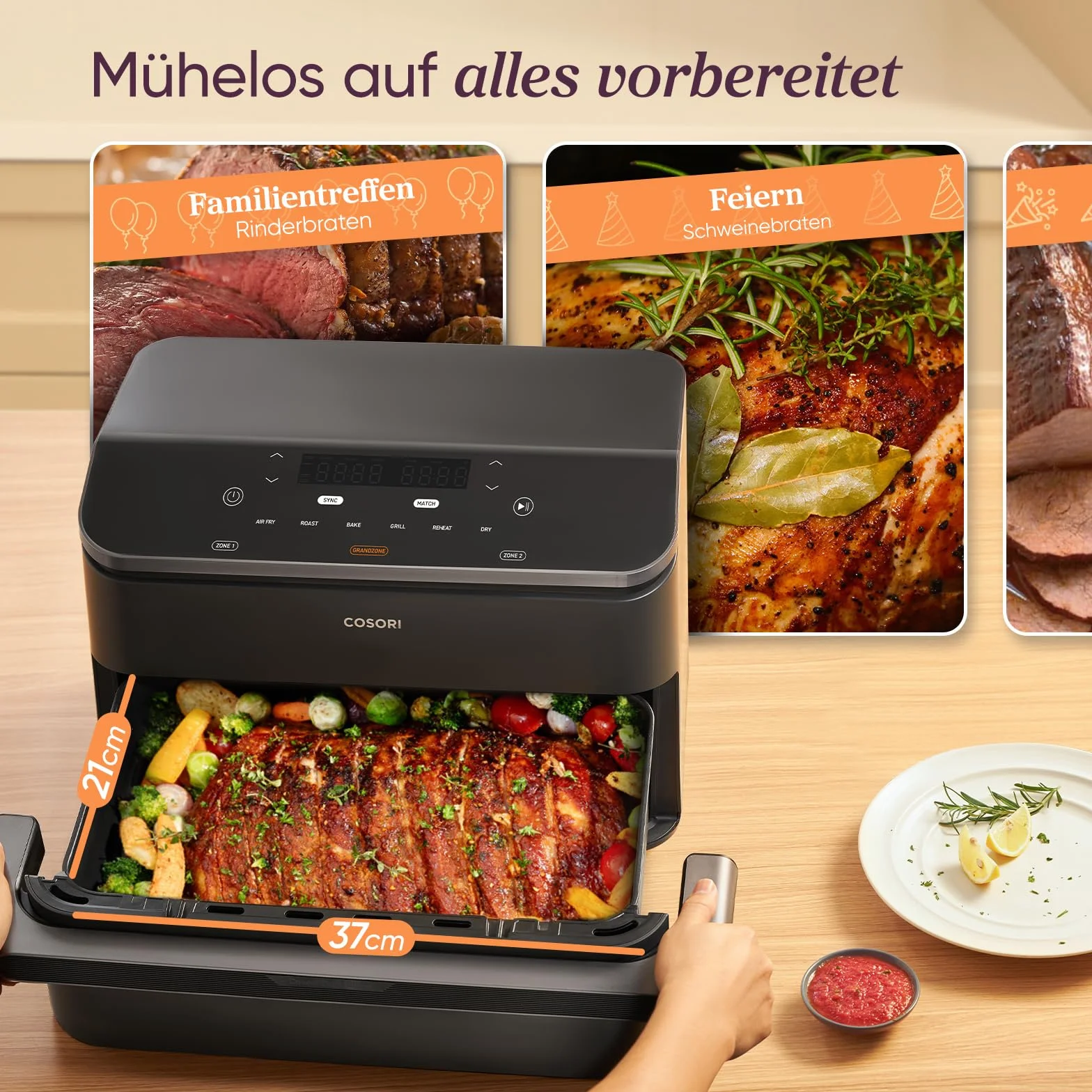 COSORI Frytkownica na gorące powietrze, 2 komory, Dual Blaze TwinFry 10 l, z 4 rurami grzewczymi i elastycznymi komorami, równomierne rozprowadzanie ciepła, temperatura do 240 °C, czarna
