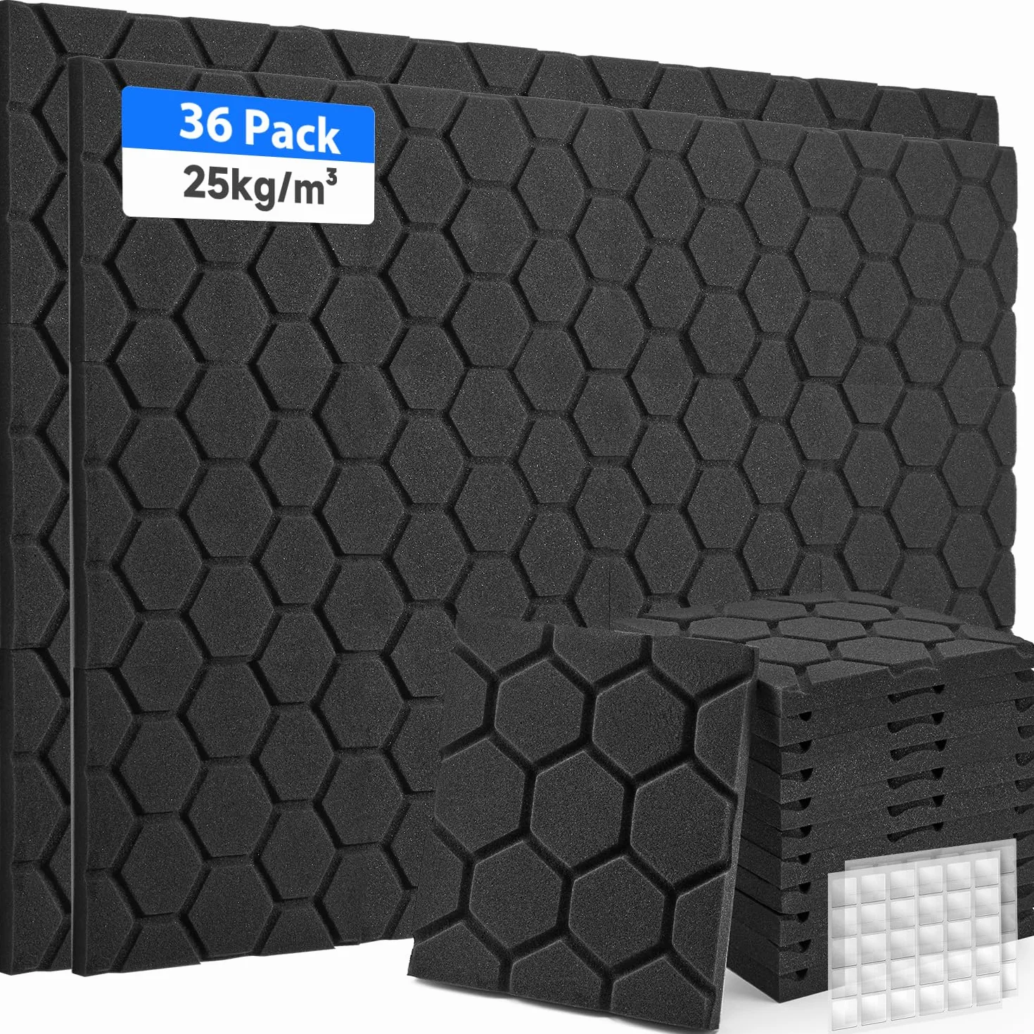 Pianka akustyczna, 36 sztuk paneli akustycznych, płyta piankowa, płyty akustyczne, izolacja akustyczna, mata wygłuszająca do pomieszczeń i biur, 30 x 30 x 2,5 cm, czarna