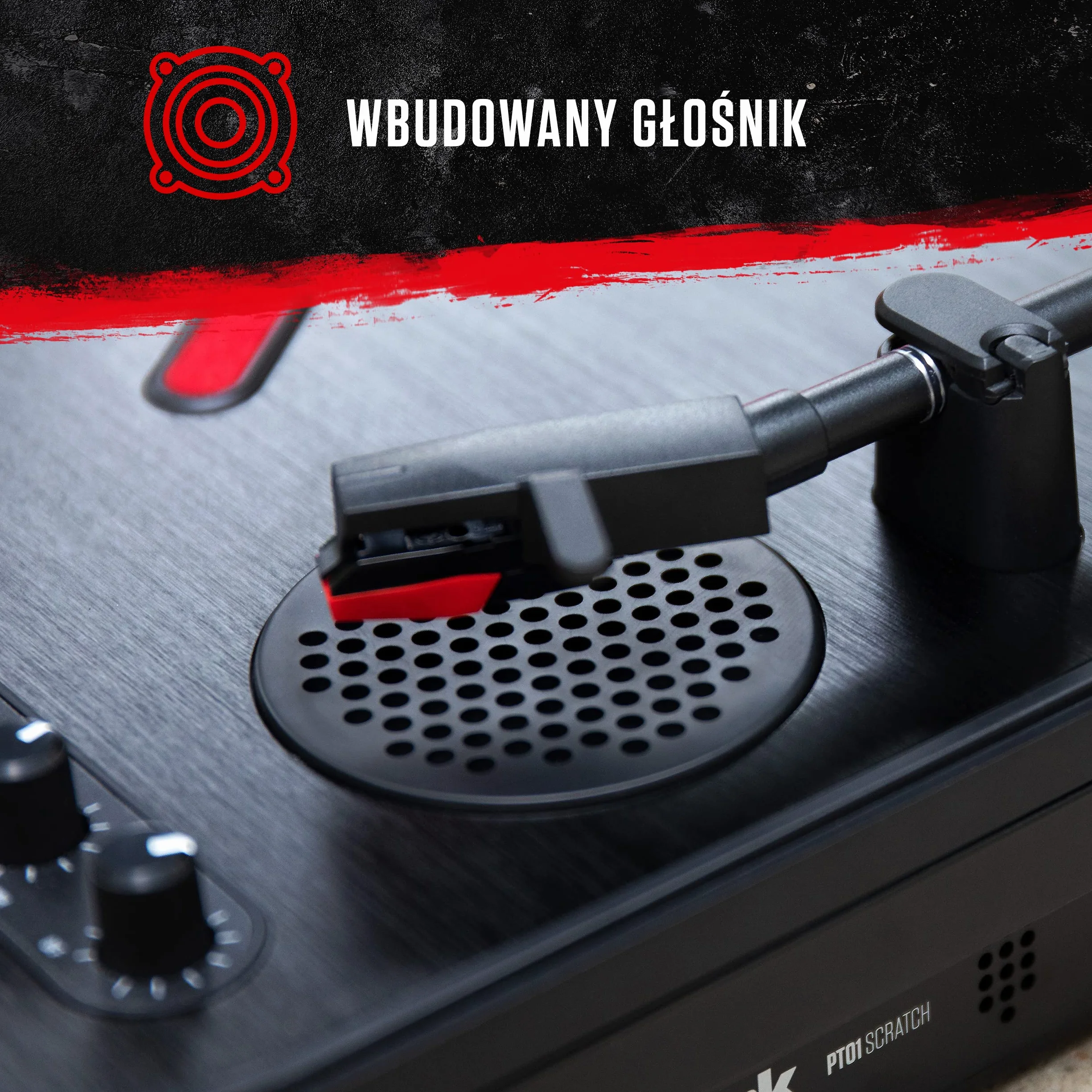 Numark PT01 Przenośny gramofon z przełącznikiem scratch i futerałem transportowym