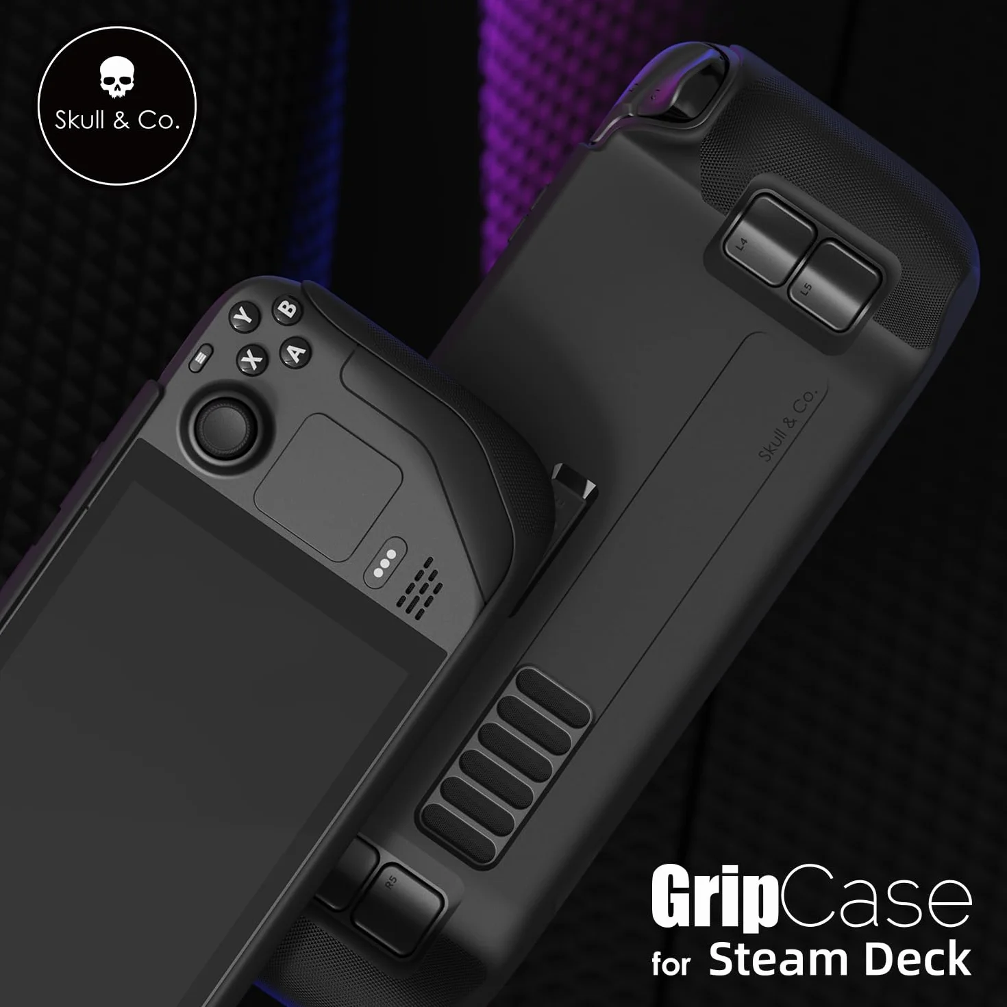 Skull & Co. GripCase SD Bundle for Steam Deck/OLED: A Soft Protective Case with Textured Grips Full Protection and Stand, Absorption Non-Slip and Anti-Scratch Cover Design (with Carrying Case)