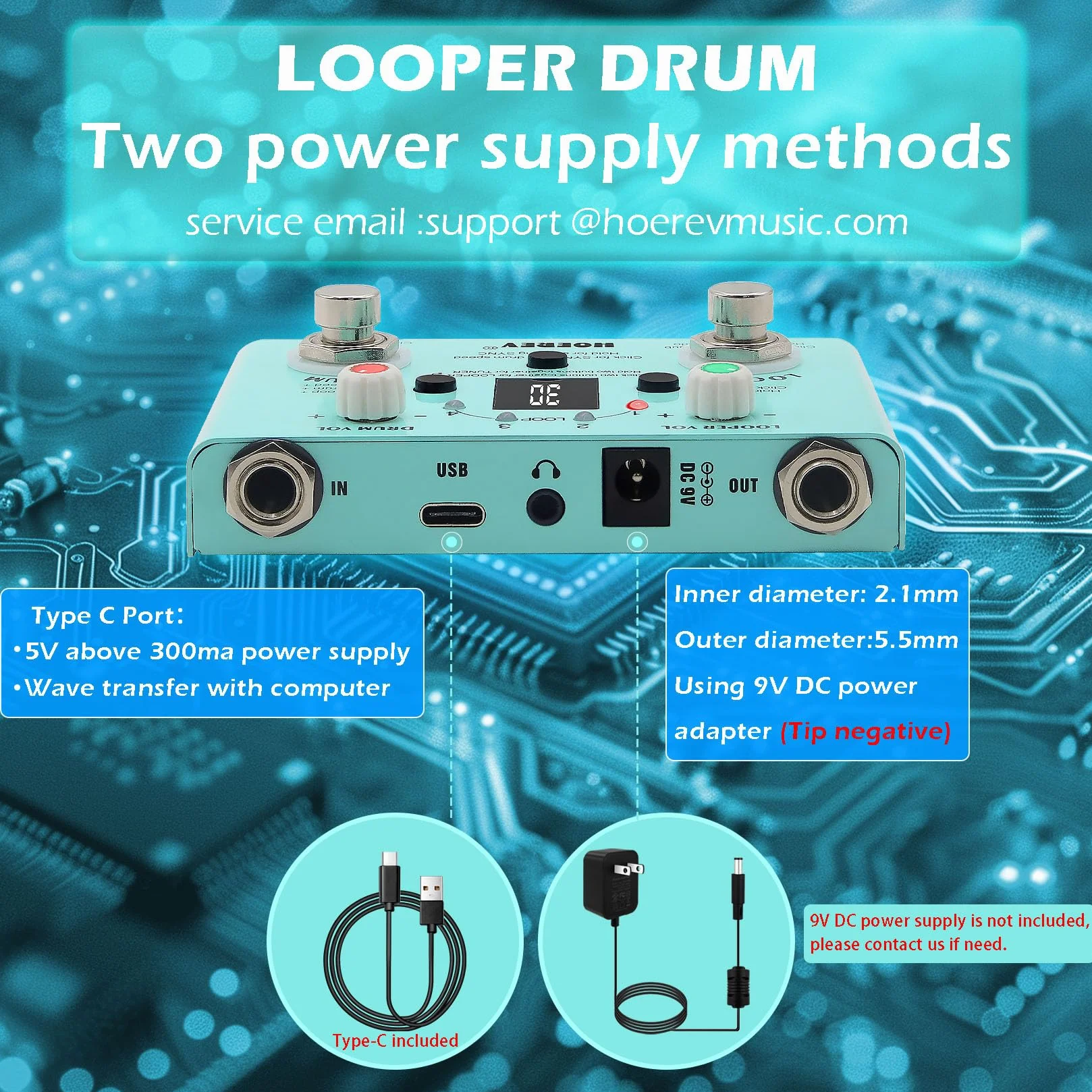 HOEREV Tuner bębna Looper efekt audio stacja robocza pedał gitarowy