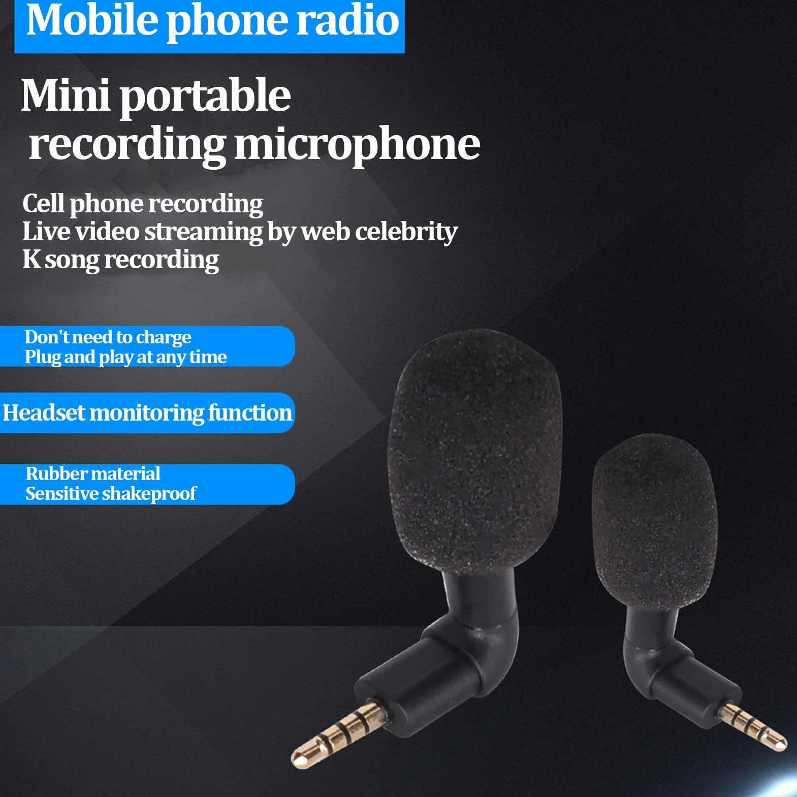 Przenośny mały mikrofon, mini wielokierunkowy mikrofon jack 3,5 mm z radiem przestrzennym 360°, odpowiedni do standardowego zestawu słuchawkowego TRRS CTIA 3,5 mm