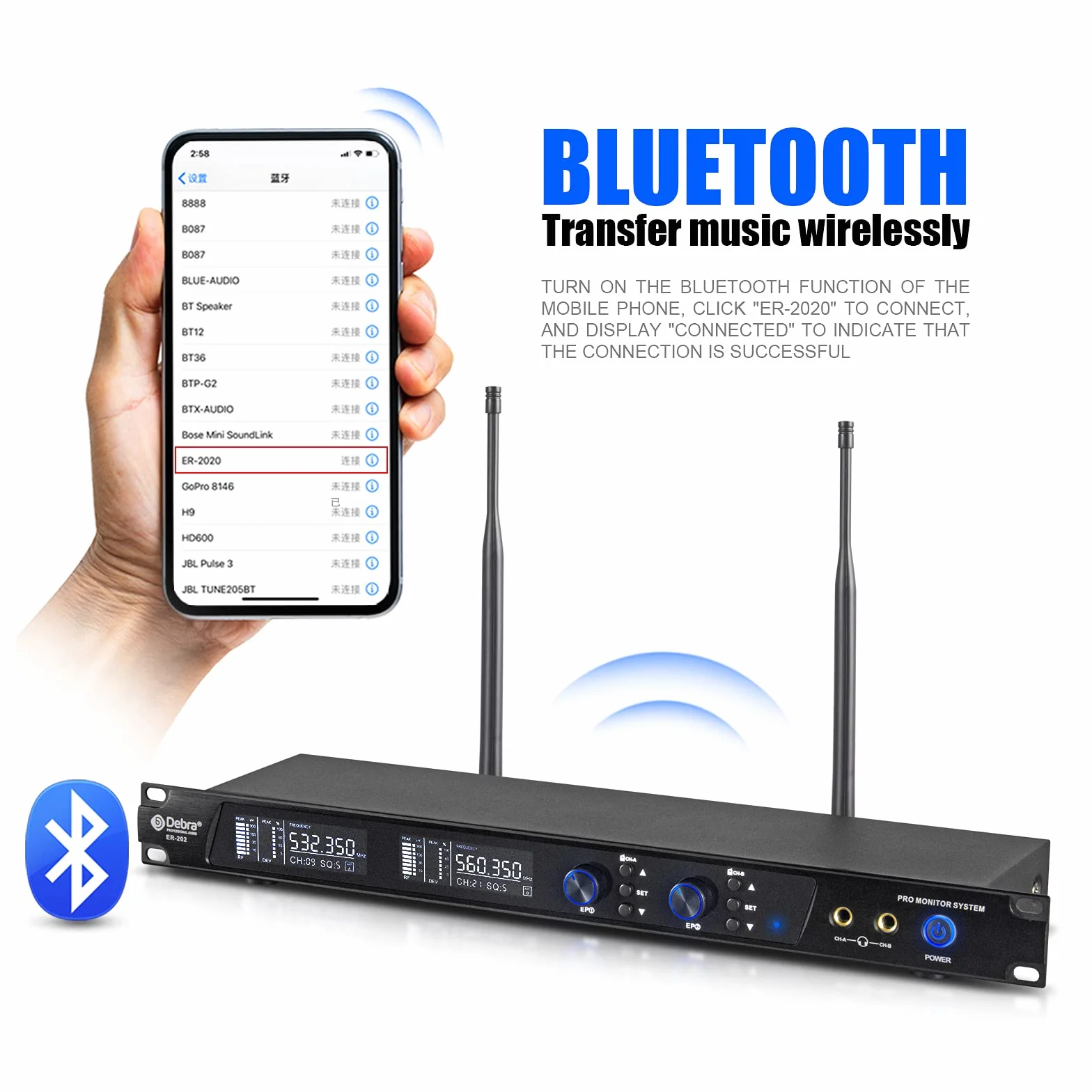 D Debra Audio PRO ER-202 UHF Dual Channel bezprzewodowy system monitoringu dousznego z nadajnikiem i odbiornikiem do sceny, studia nagrań, muzyków, monitoringu (2 body pack z nadajnikiem)
