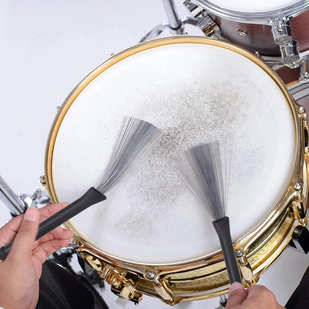 1 para SJBAUTYO Drum Brushes, wysuwane, miotły jazzowe ze szczotek drucianych do perkusji, pałeczek bębnowych, szczotek bębnowych, krzaków, chowane.