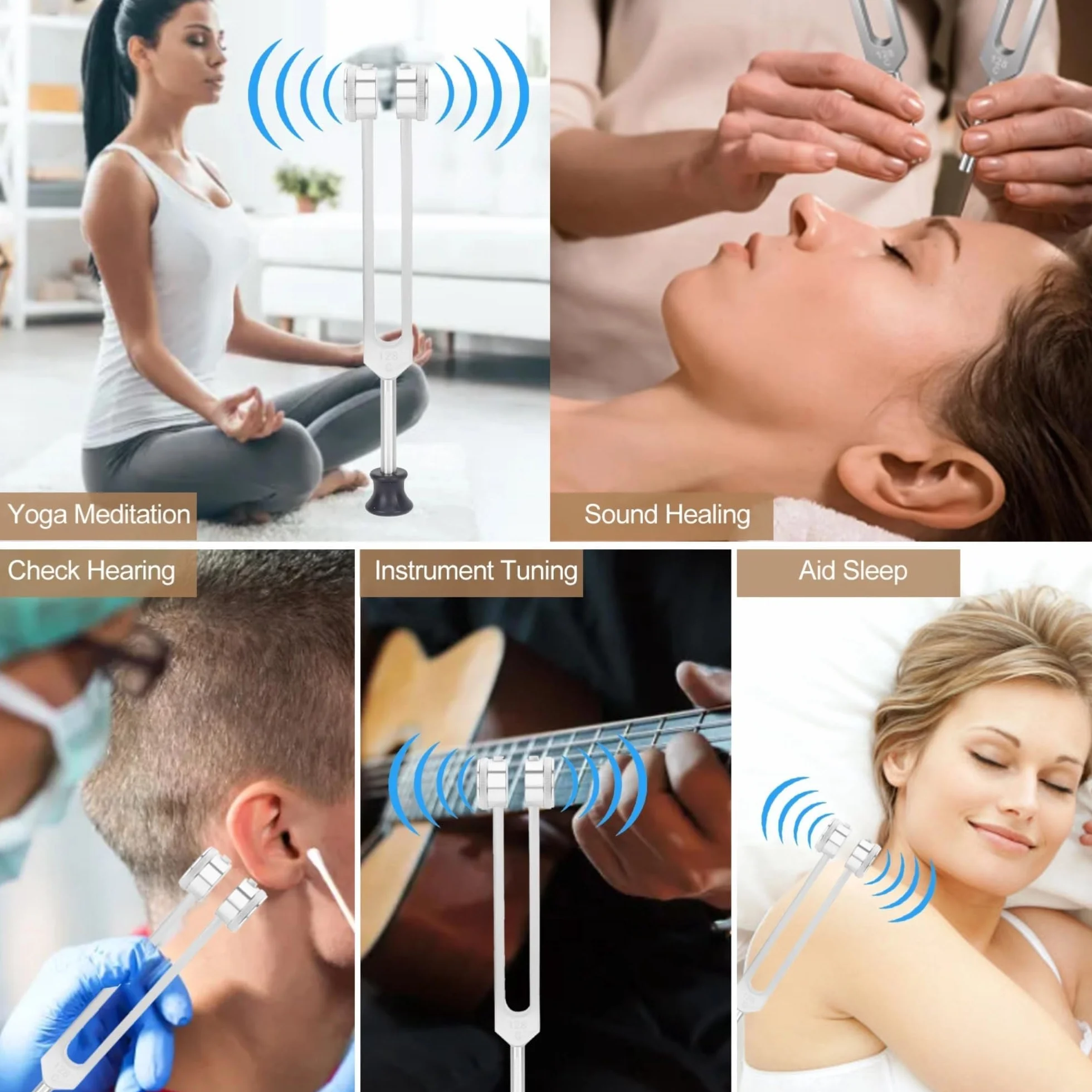 Zestaw precyzyjnych widełek do strojenia 128 Hz, 256 Hz, 512 Hz, profesjonalny stop aluminium, do terapii dźwiękowej, medytacji i leczenia czakr, silikonowe pałeczki, torba do przechowywania, joga