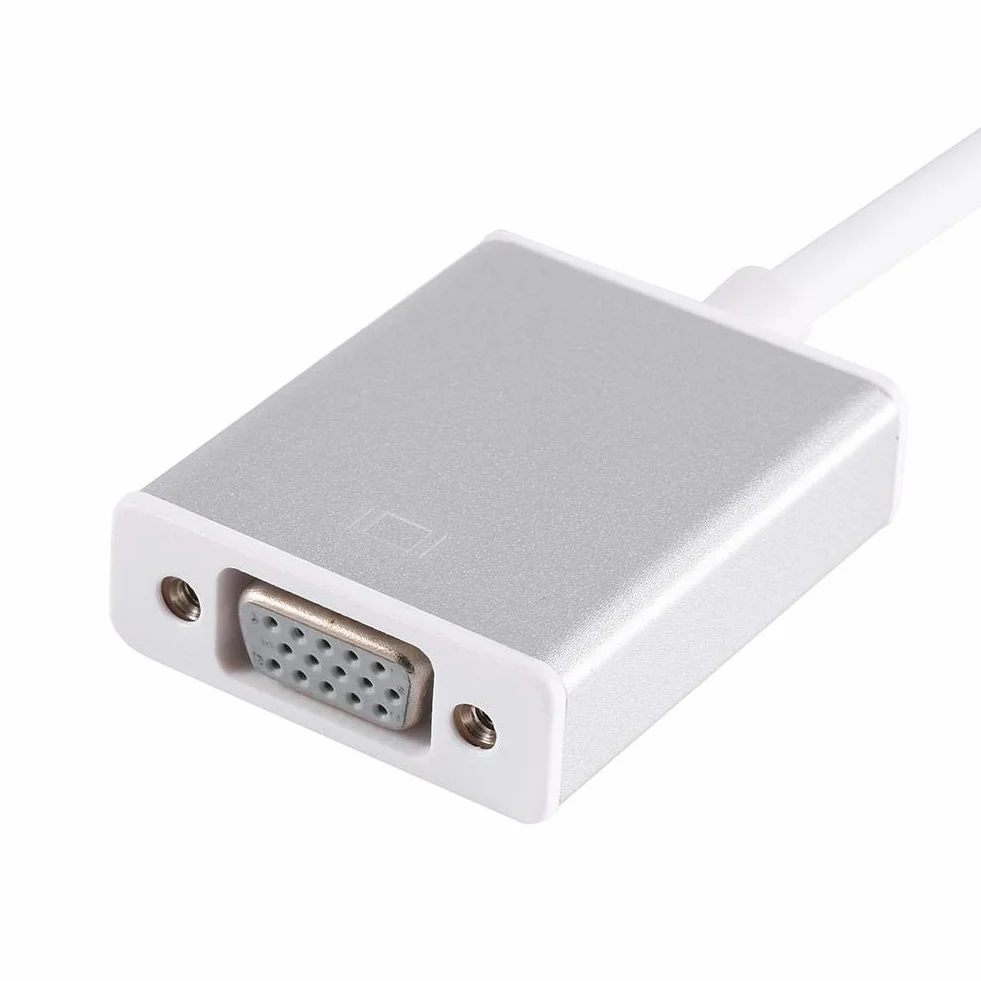 Adapter USB C do VGA, 10 Gb/s 24-pinowy kabel konwertera typu C na żeński VGA z aluminiową obudową, złącze USB 3.1 na VGA Obsługuje monitor projektora HD TV Box dla Macboo Air (srebrny)