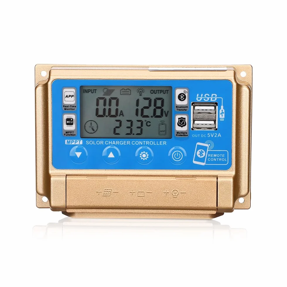 Solarny regulator ładowania MPPT 30 A, ładowarka solarna 12 V/24 V, autofokus, MPPT Tracking Charge z wyświetlaczem Bluetooth LCD, podwójny USB, regulator ładowania, kilka trybów sterowania