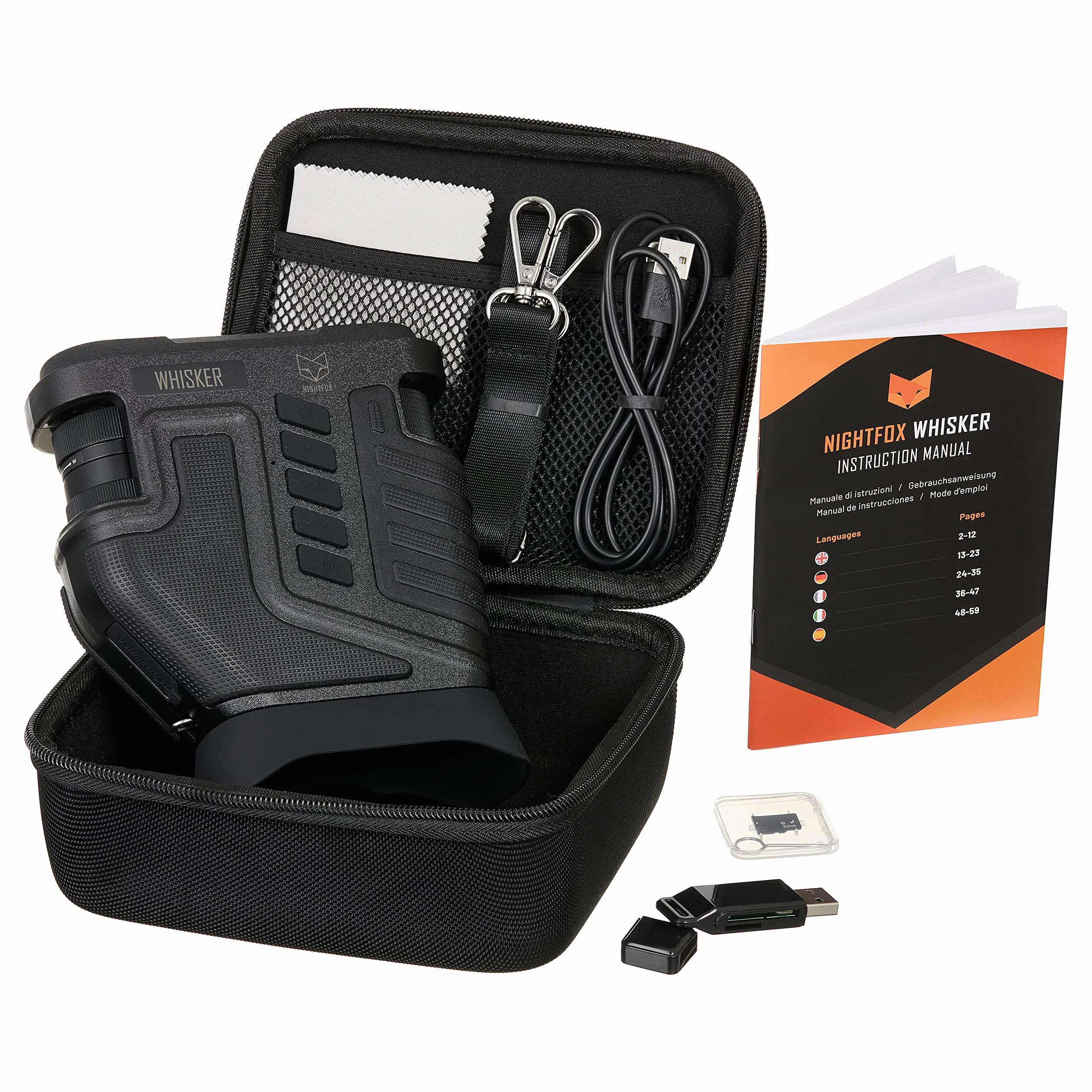 Gogle noktowizyjne Nightfox Whisker | Regulowany zoom optyczny 1-10x | Duży zasięg 900 stóp | Nagrywanie filmów, ładowanie przez USB | Pamięć 32 GB | Cyfrowe lornetki noktowizyjne myśliwskie z kamerą