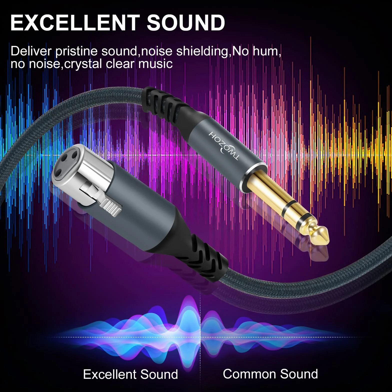 Twozoh XLR żeński na 1/4 TRS Kabel 1M 2 Pack, Pleciony 6,35 mm gniazdo stereo zbalansowany na 3-pinowy XLR Kabel mikrofonowy