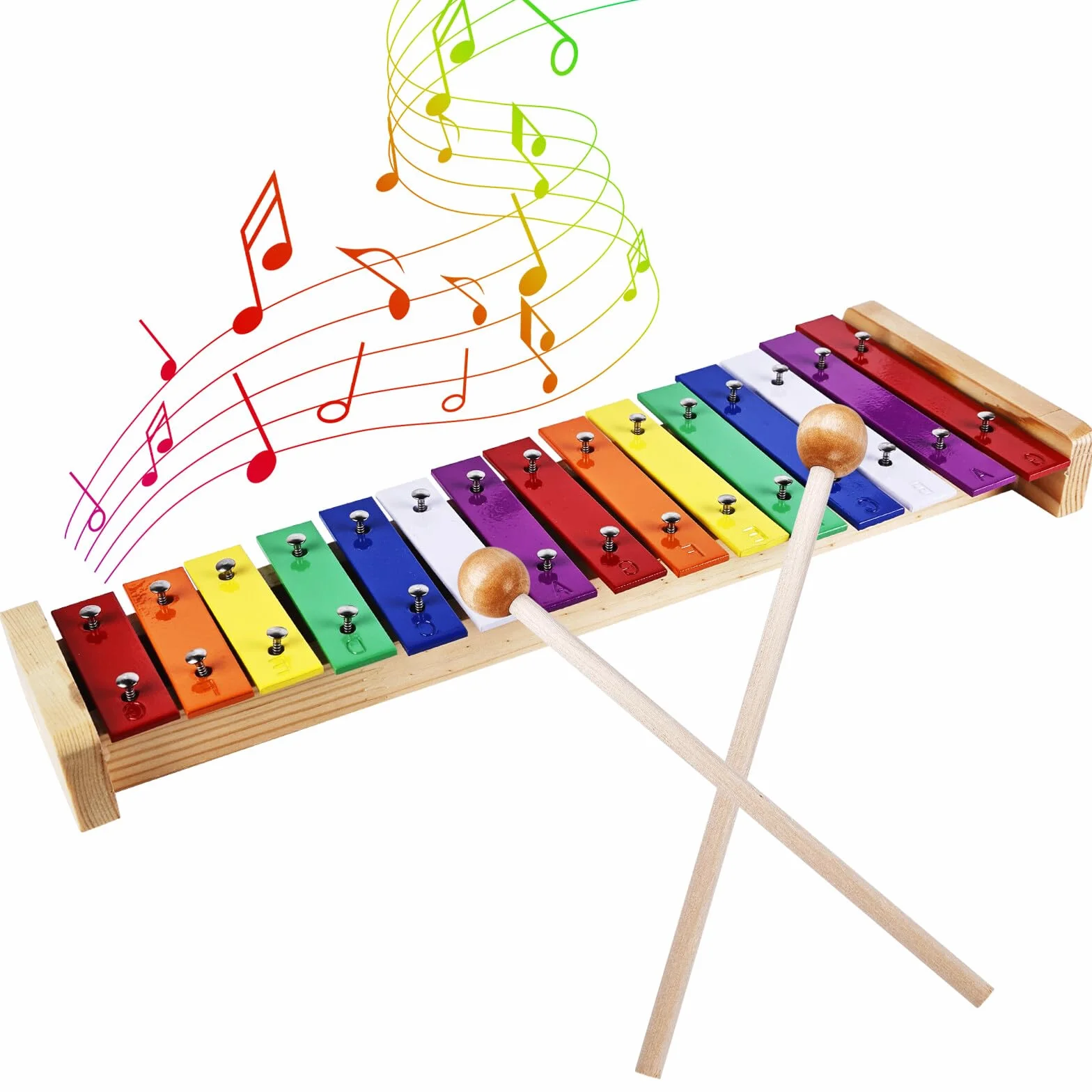 Kolorowy ksylofon, ksylofon dzwonki drewniane, instrumenty muzyczne, 15 tonów, tęczowy przycisk, ksylofon z 2 pałeczkami, kolorowe instrumenty drewniane, dzwonki wietrzne z drewna i aluminium