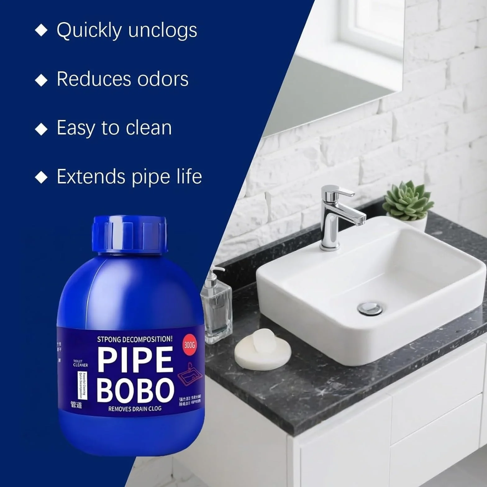 Pipe Drain Unblocker, Powerful Pipe Dredge Agent for Outdoor, Kitchen, Bathroom, Shower, Toilet, Sink and Drain Cleaner, Professional Dredge Agent, Safe for Pipes and Septic Systems(1Pc)