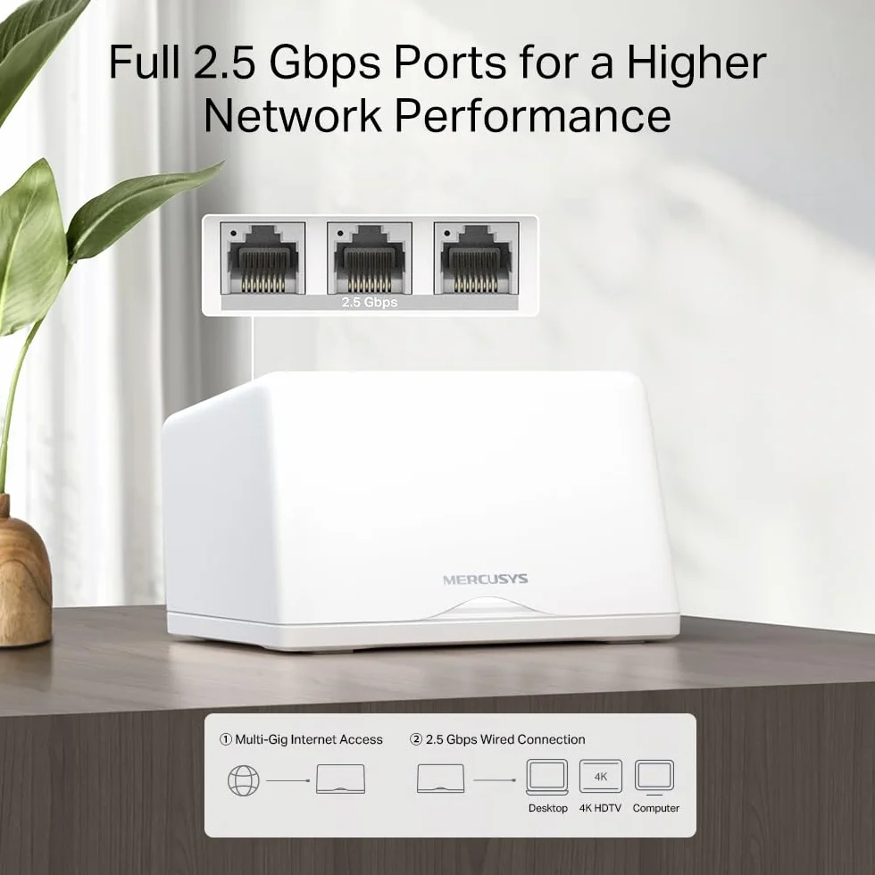 【Nowy Wi-Fi7】 Mercusys Halo H47BE(2-Pack) - BE9300 Tri-Band Wi-Fi Mesh 7, do 9,3 Gb/s, zasięg do 550 m², porty 3X 2,5G, łatwa konfiguracja aplikacji | Podłącz ponad 200 urządzeń