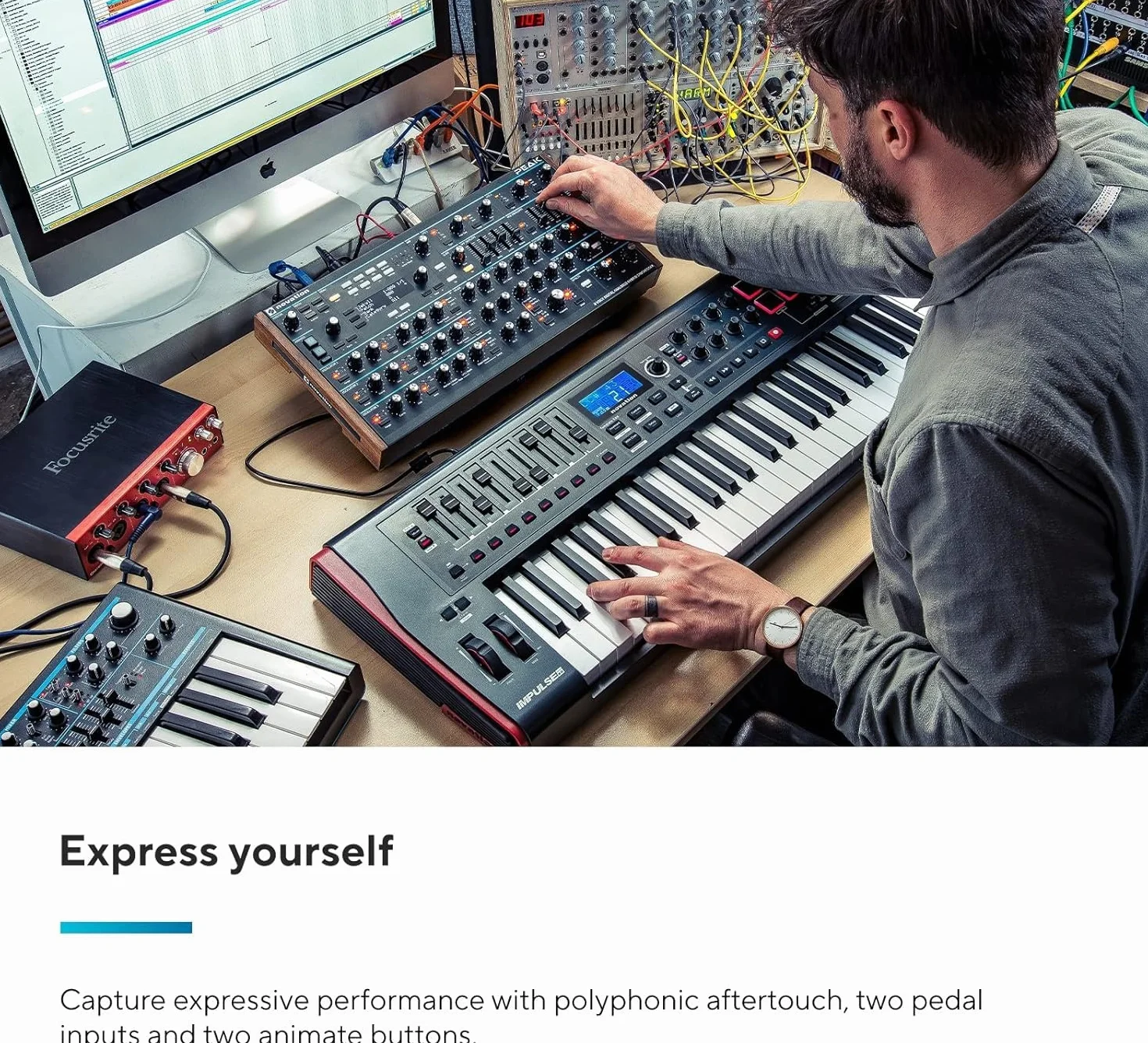 Novation Peak 8-głosowy pulpit polifoniczny syntezator z 2 LFO na głos, 16-gniazdowa matryca modulacyjna, 3 analogowe punkty zniekształceń i efekty cyfrowe
