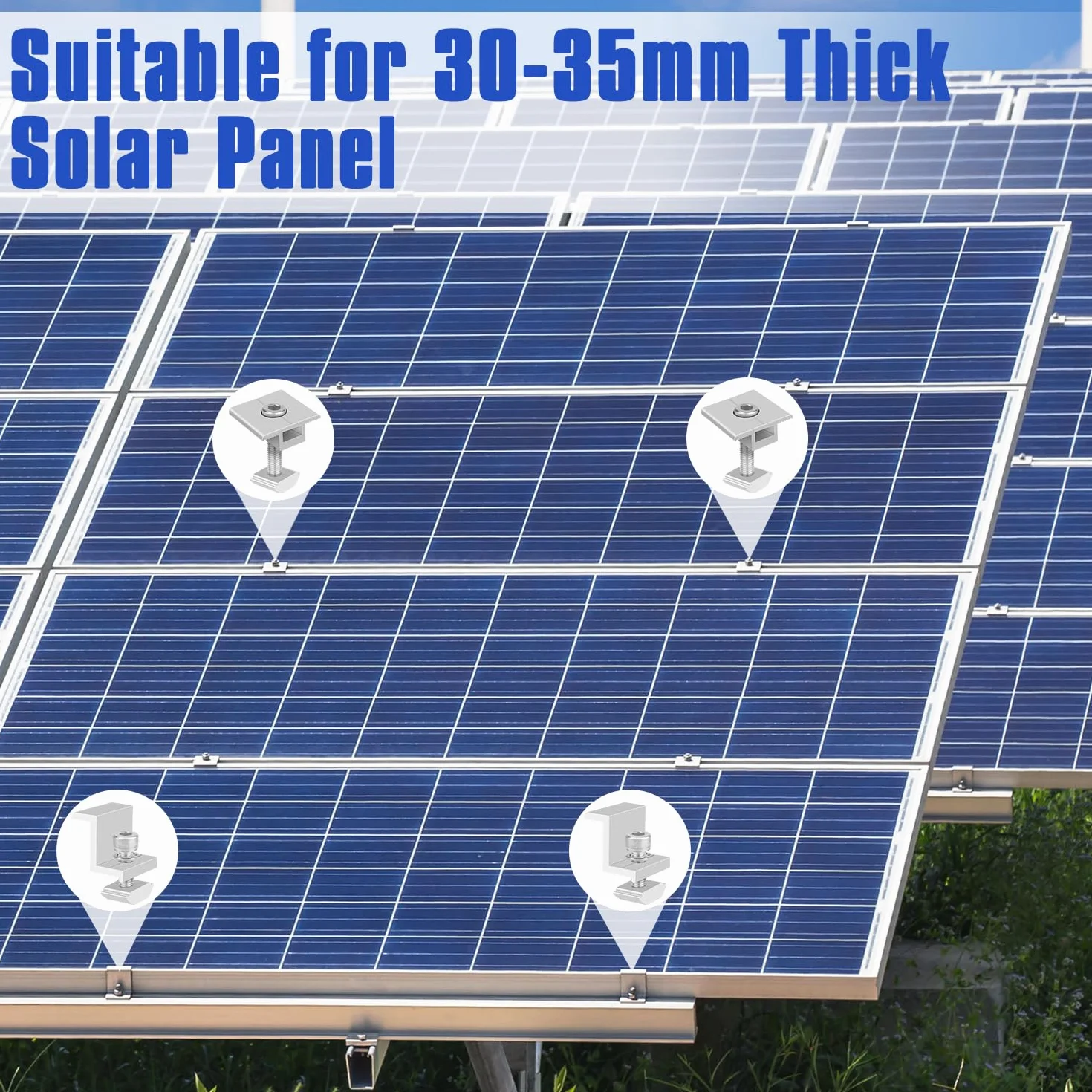 Wiseten 12 sztuk uchwytów do modułu solarnego, zaciski końcowe 30 mm, zaciski środkowe, 8 paneli słonecznych Z, zacisk krawędziowy + 4 regulowane zaciski modułowe w kształcie litery T do oprawionego