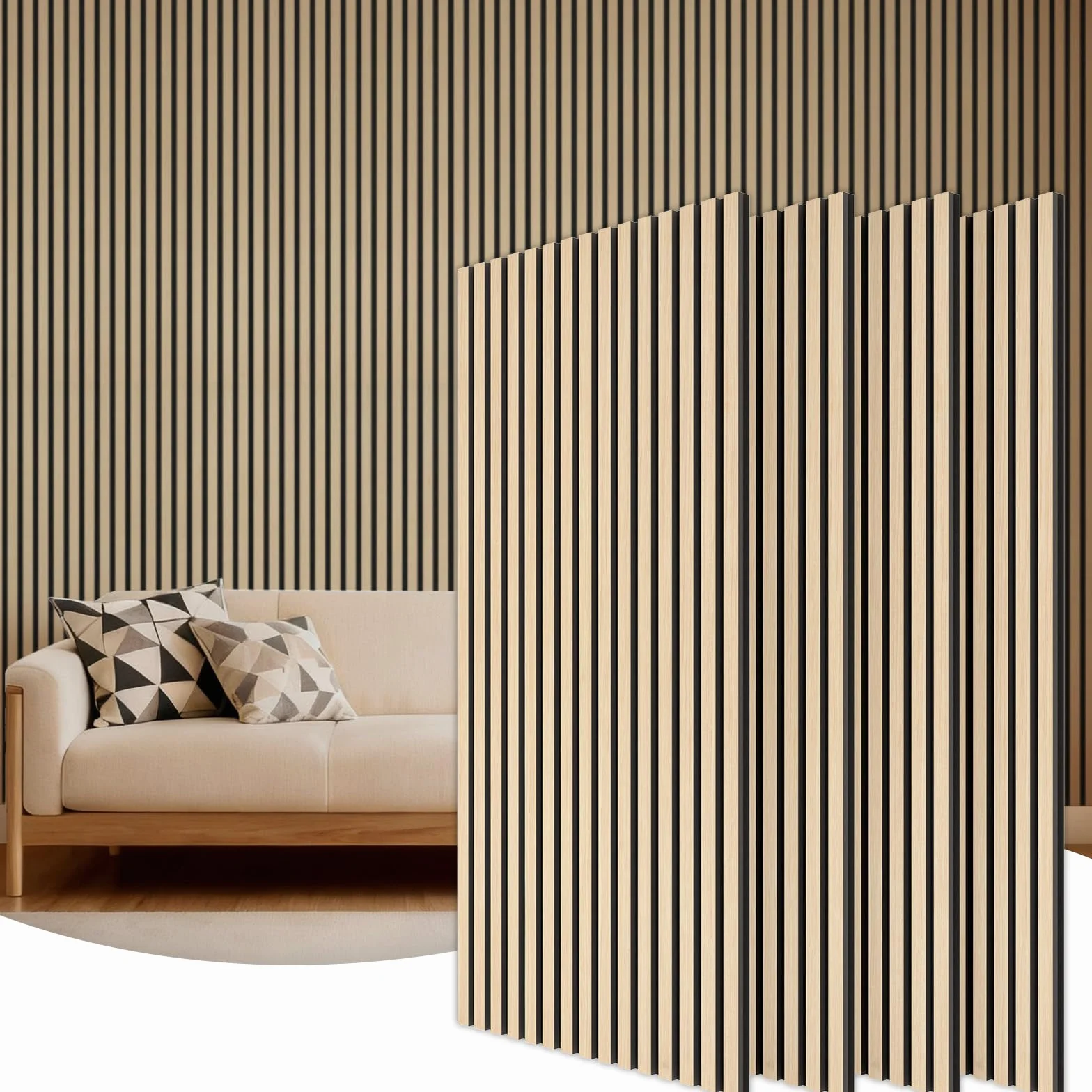 TONOR Panele Akustyczne Drewniane, Panel Akustyczny Zestaw 4 Sztuki, 120 x 60-2.88㎡, 3D Drewniane Panele Dźwiękochłonne do Sypialni, Salonu, Biura, Lady, BurlyWood