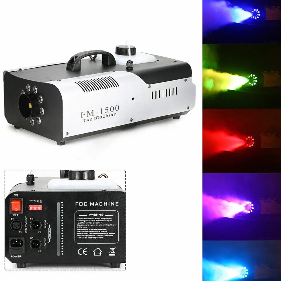 Fogger mini generator dymu LED 1500 W bezprzewodowy pilot zdalnego sterowania 18000-25000 cu.ft/min obudowa z blachy stalowej 2 l