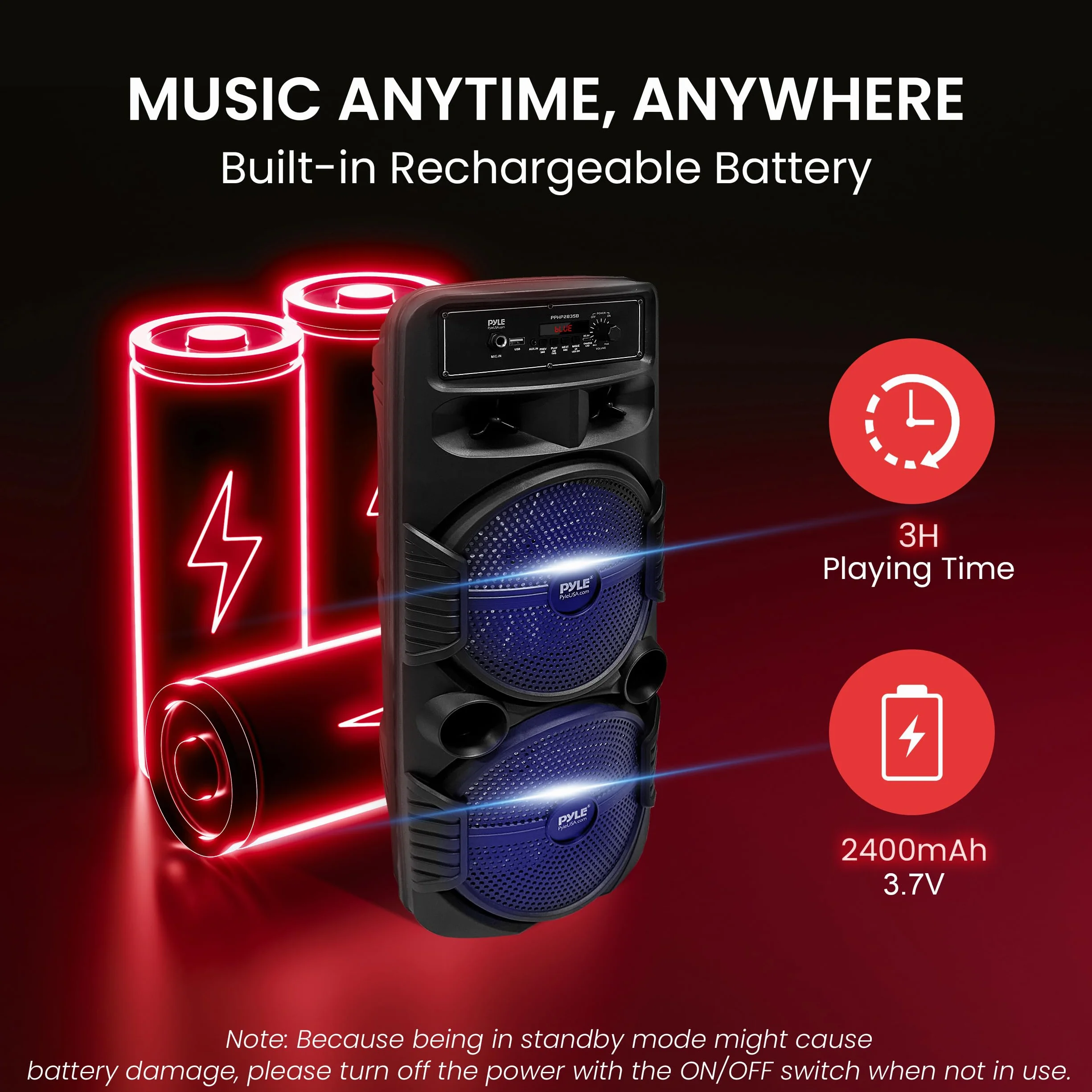Przenośny system głośników Bluetooth PA - 600 W Rechargeable Outdoor Bluetooth Speaker Portable PA System w/Dual 8" Subwoofer 1" Głośnik wysokotonowy, Microphone In, Party Lights, USB, Radio, Remote -