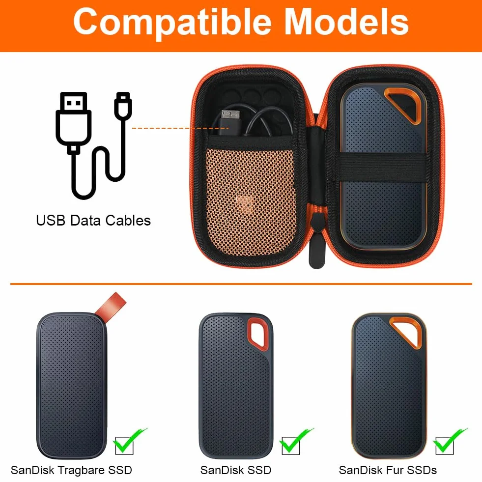 obudowa dysku twardego kompatybilna z Sandisk Extreme Pro/Sandisk Extreme Portable External Ssd 128gb 500gb 1tb 2tb, etui ochronne i torba podróżna (pomarańczowo-czarna)