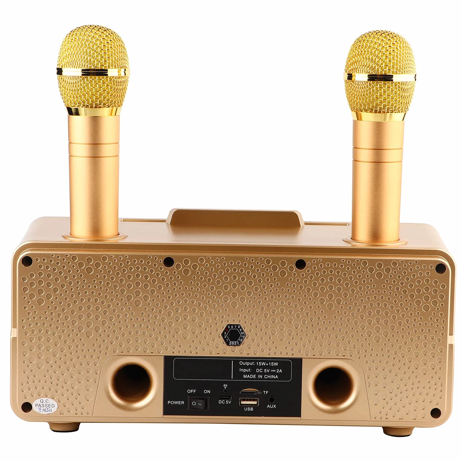 Przenośny zestaw mikrofonów do karaoke z podwójnym mikrofonem bezprzewodowym, Bluetooth 4.2, karta pamięci, AUX, dysk flash USB do domowej karaoke, spotkania, imprezy, kościoła itp. (złoty)