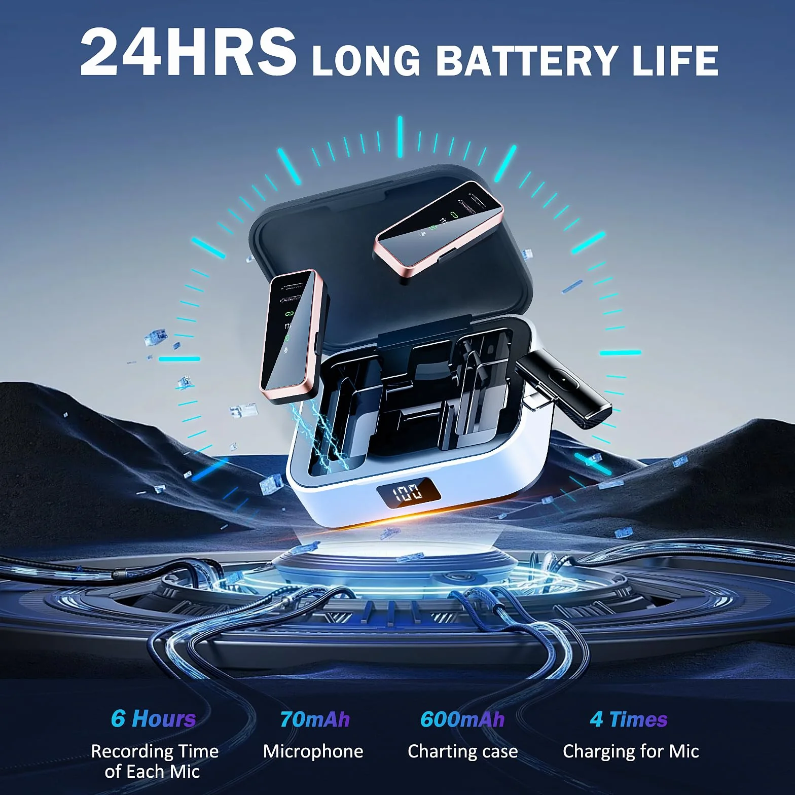 Weinsamkeit Bezprzewodowy mikrofon Lavalier z wyświetlaczem LED i ładowarką, mini do iPhone/iPada/Type-C Android/PC, 2,4 GHz Auto Sync, mikrofon do vloga, YouTube, wywiadu