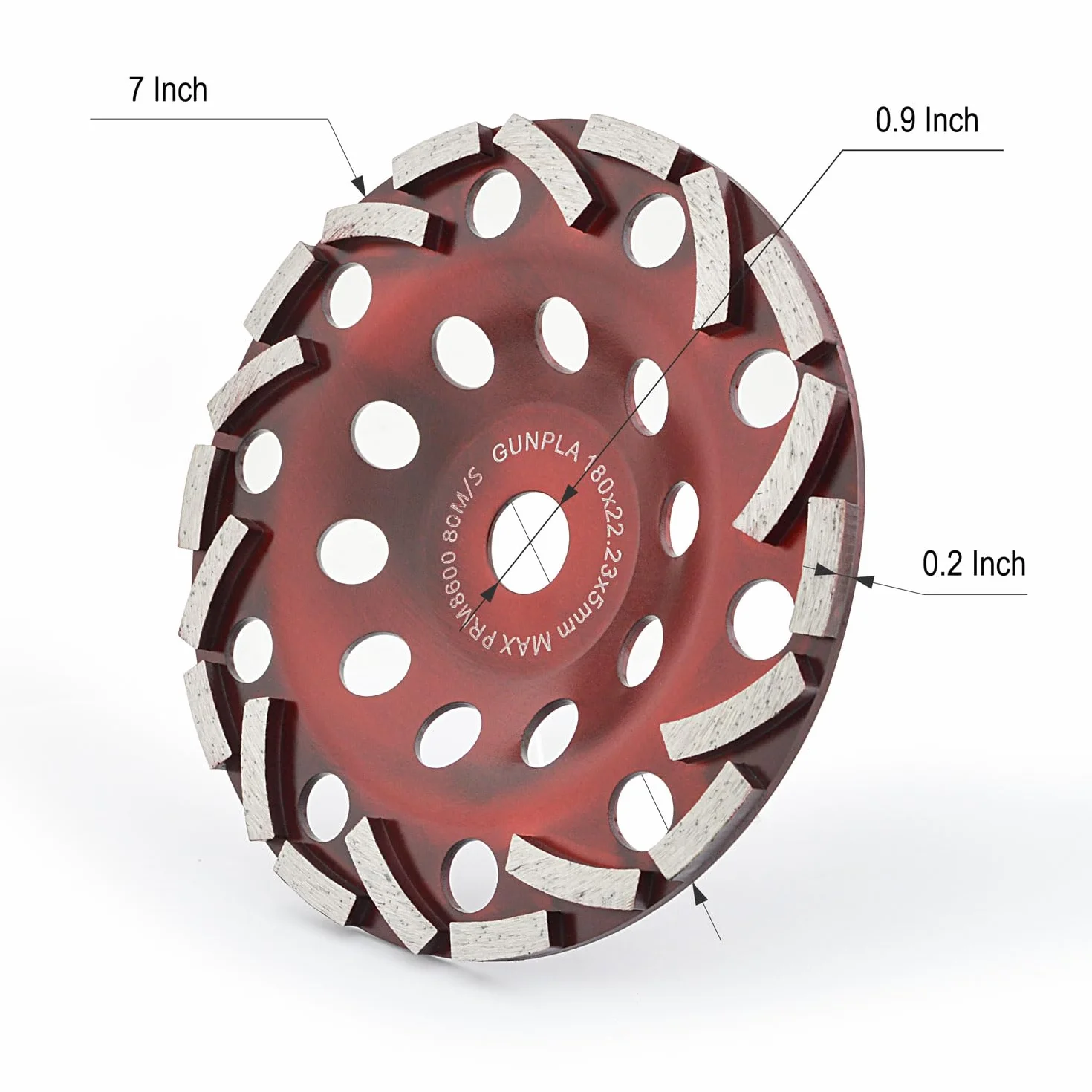 Gunpla 180 mm x 22,2 mm diamentowa tarcza szlifierska kubek ścierny 17,8 cm narzędzie do cięcia segmentowego koła szlifierka kątowa do betonu granitu kamienia muraru marmuru tynkowania usuwanie