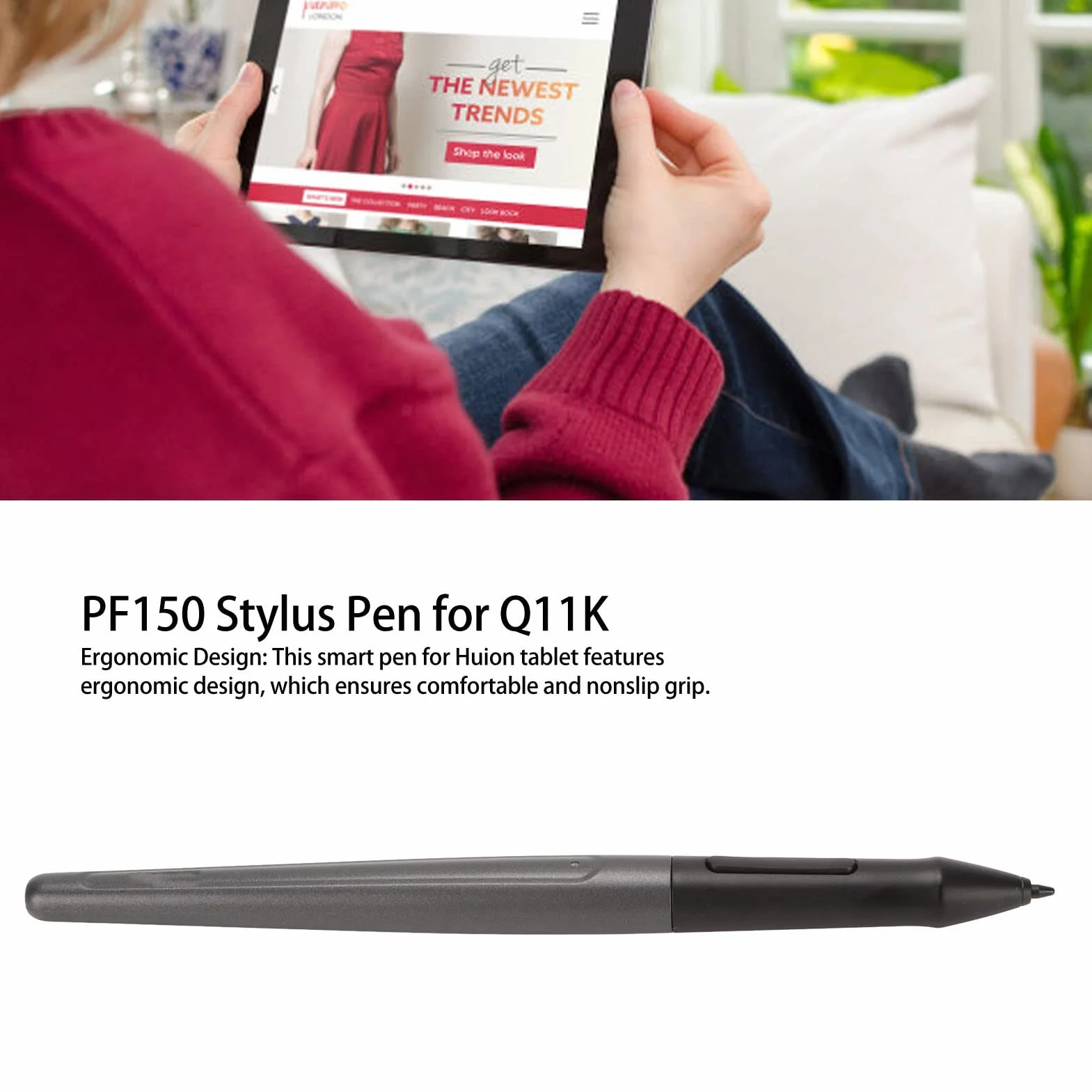 Pióro Rysika PF150, Przenośny Rysik do Tabletu Graficznego o Wysokiej Czułości Cyfrowy Rysik do Tabletu z 2 Programowalnymi Przyciskami do Q11K