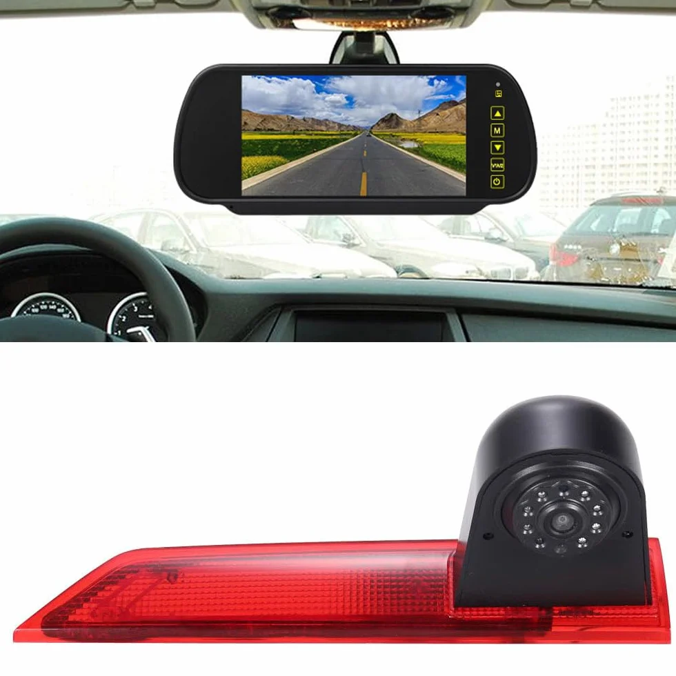 Lampa hamowania HD, kamera cofania z lusterkiem, 7 cali, ekran dotykowy, monitor, transporter, wodoszczelna widoczność w nocy, kamera cofania samochodu, zamiennik do Ford Transit Custom 2012-2016
