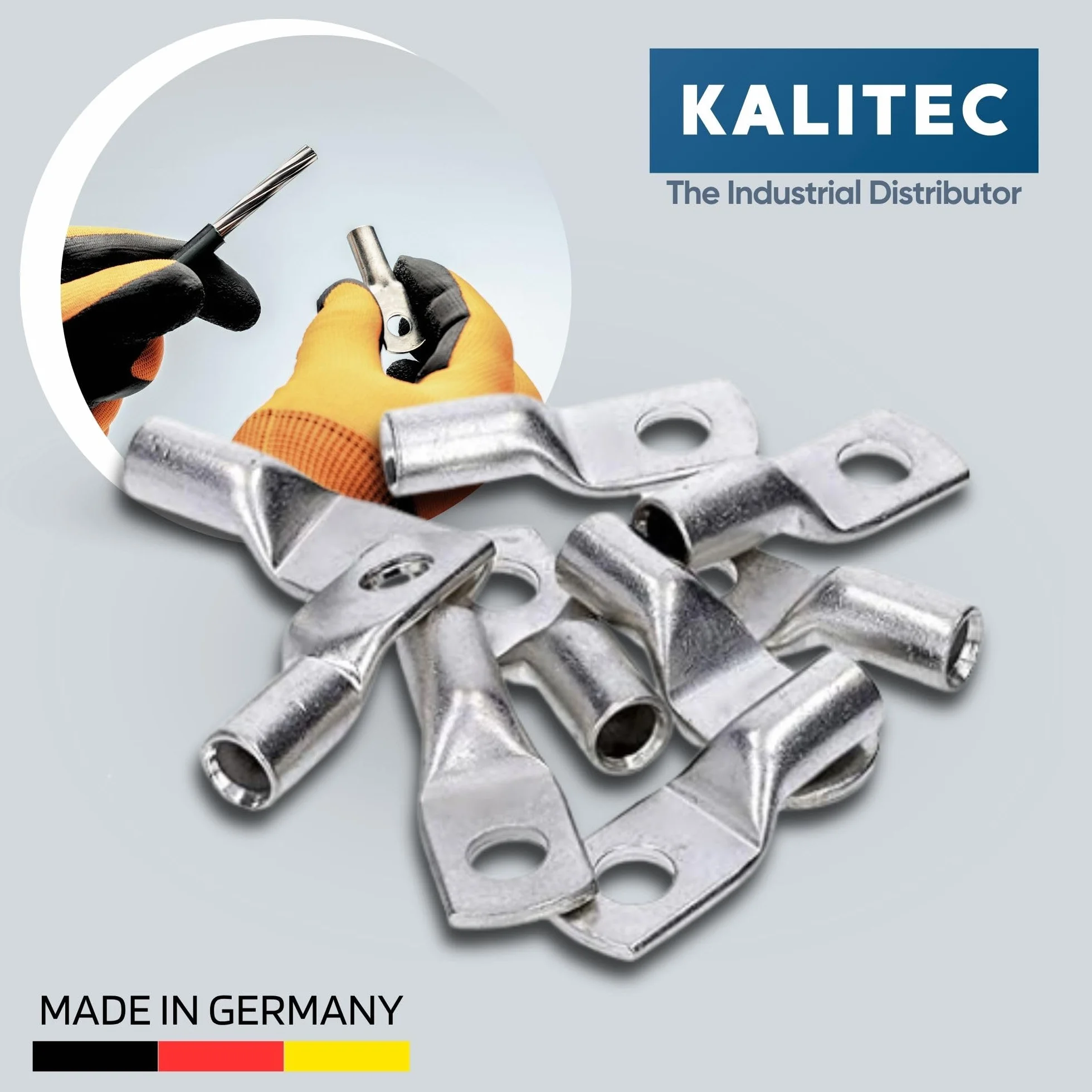 Kalitec HR4-6, 10 standardowych końcówek kablowych 4 mm² M6 I bez widocznego otworu I Made in Germany