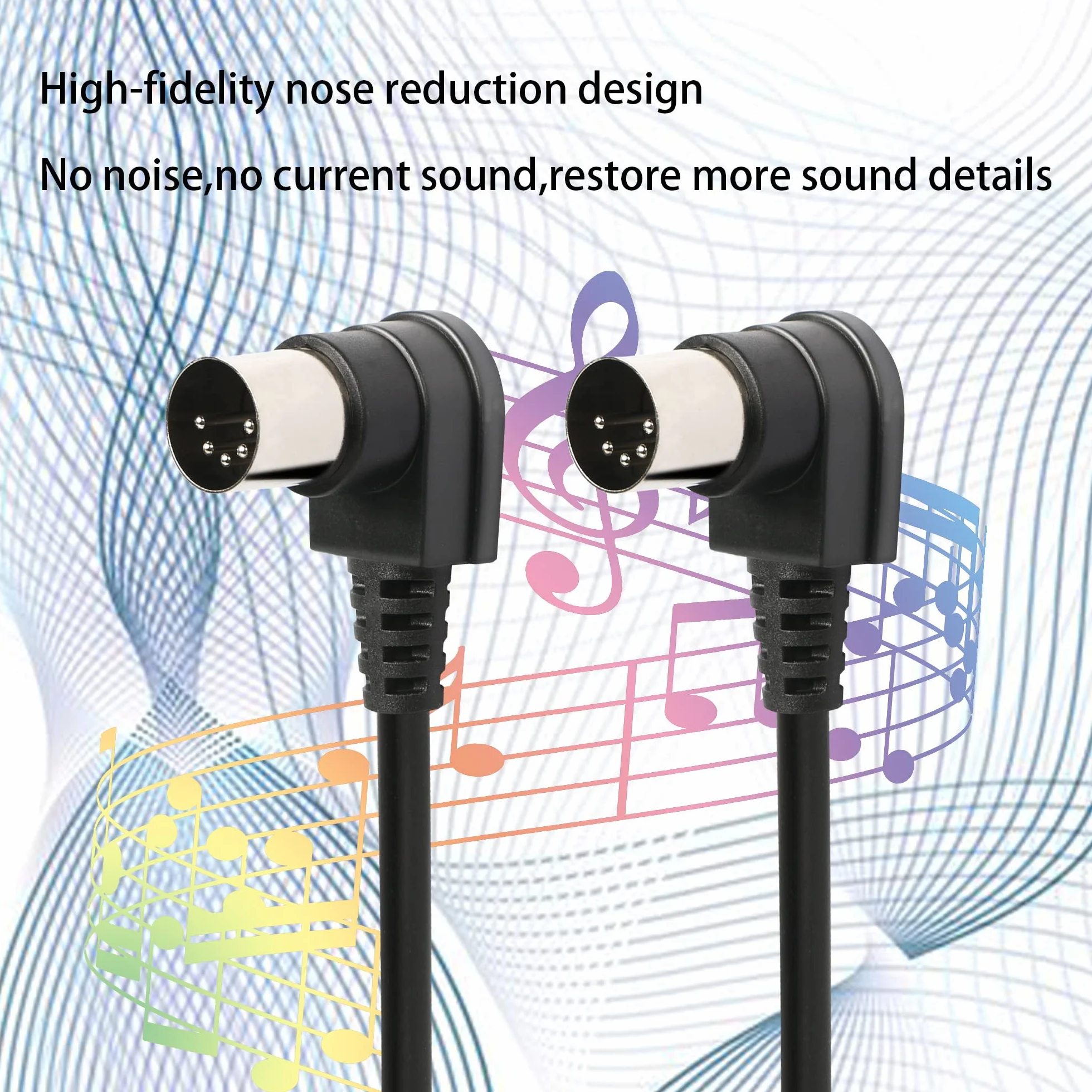 GINTOOYUN Kabel MIDI DIN 5-pinowy pod kątem prostym, kąt prosty 90 stopni, 5-pinowy DIN męski pod kątem prostym 90 stopni, męski kabel audio MIDI do miksera muzyki, urządzenia MIDI itp. (3 m)