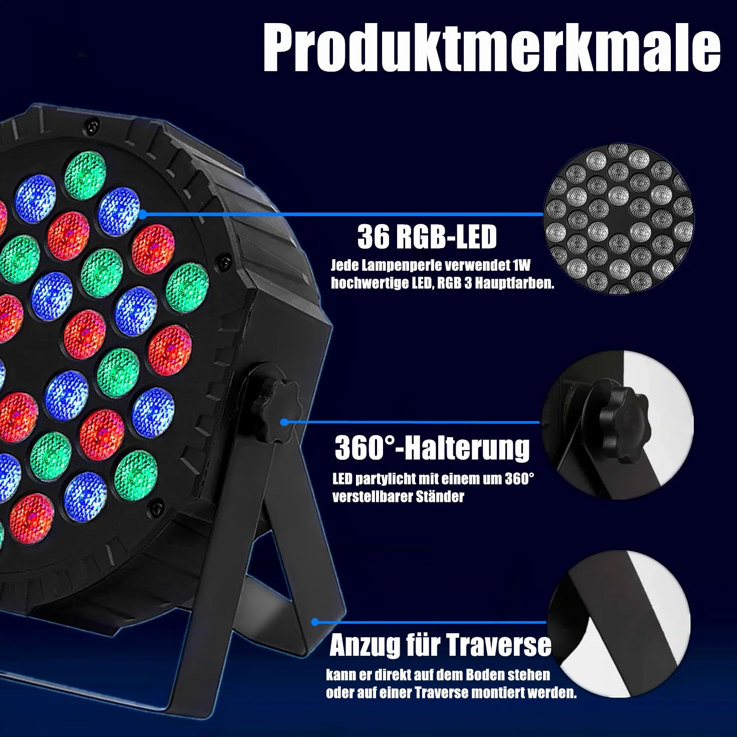 Oświetlenie sceniczne, 36 diod LED RGB, oświetlenie dyskotekowe, DMX, reflektor z pilotem zdalnego sterowania, 4 tryby pracy, do baru, na scenę, imprezę, DJ, Halloween, Boże Narodzenie – 8