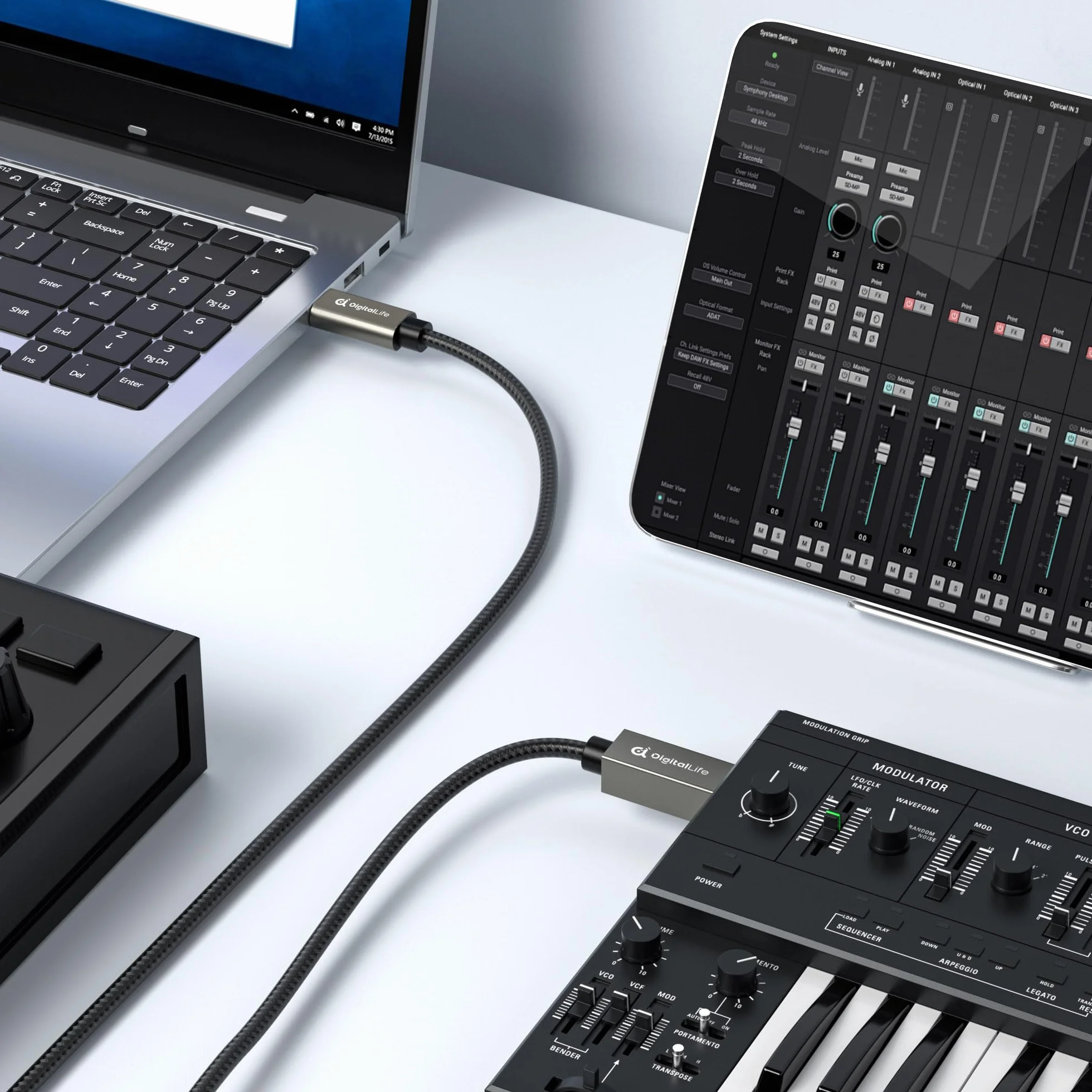 DigitalLife FlexMIDI Pro 2M Kabel MIDI USB-C do USB-B do Pianina, Klawiatur MIDI i Interfejsów Audio, Kompatybilny z Windows, macOS i Linux | Oplot Nylonowy, MIDI-CB200-II