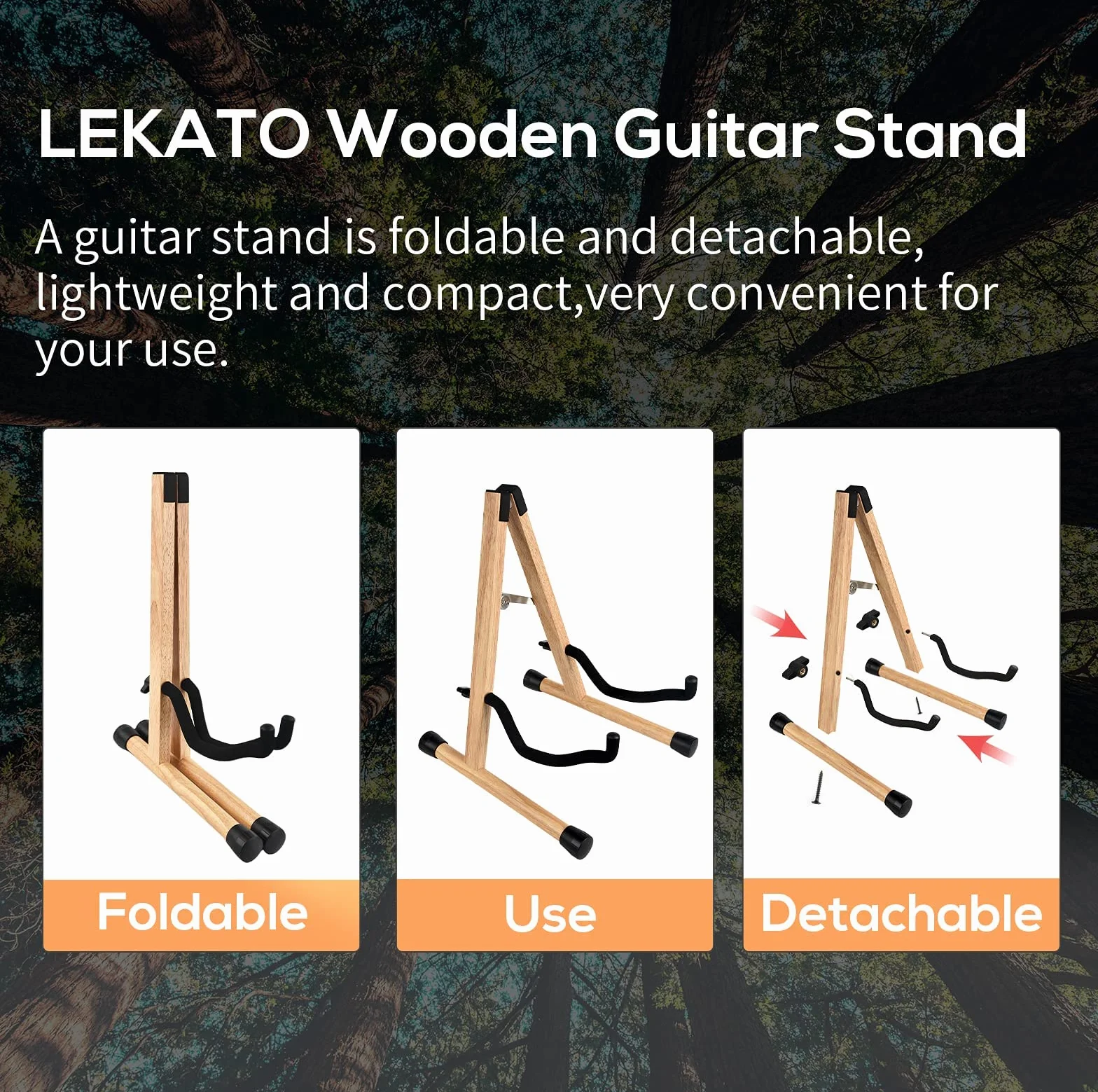 LEKATO Stojak na gitarę akustyczną z twardego drewna z piankową wyściółką