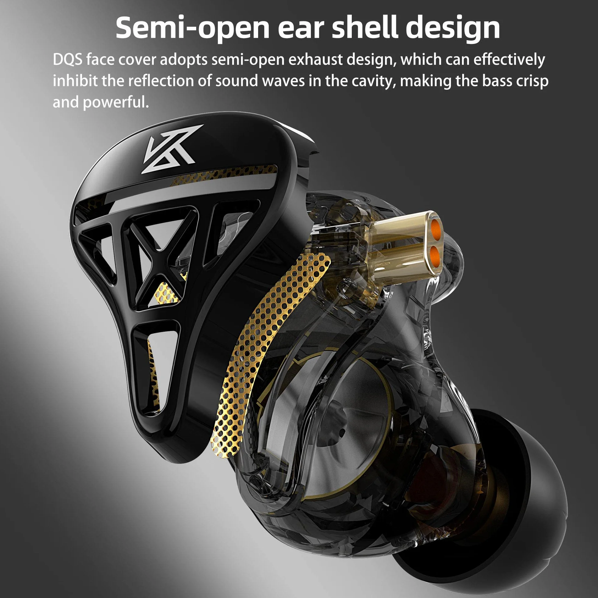KZ DQS Słuchawki douszne HiFi, dynamiczny sterownik, wysoka precyzja cewki głosowej, słuchawki douszne IEM z 2-pinowym odłączanym kablem OFC 0,75 mm do pokazu scenicznego, pracy (bez mikrofonu)