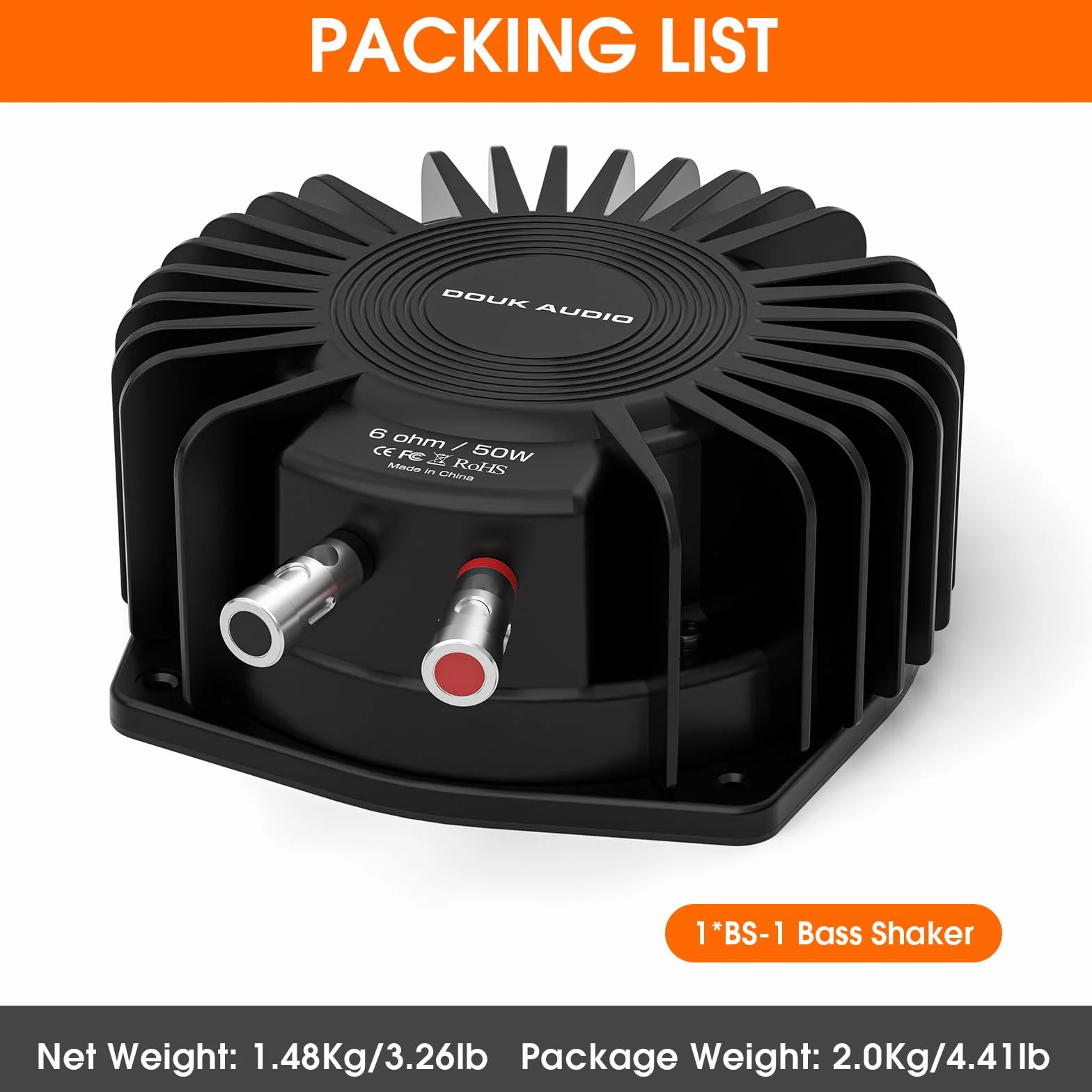 Douk Audio BS-1 Bass Shaker: Buttkicker o dużej mocy 50 W - przetwornik dotykowy - niski poziom subwoofera do kina domowego, samochodowego sprzętu audio i fotela gamingowego, zanurzenie wibracyjne (1