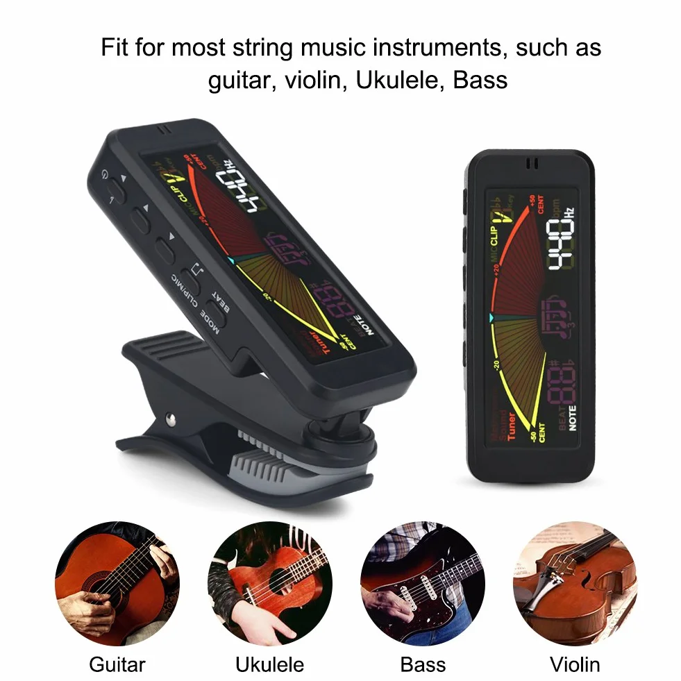 FMT-209 Clip-On cyfrowy tuner LCD do gitary chromatycznej basowej ukulele skrzypce