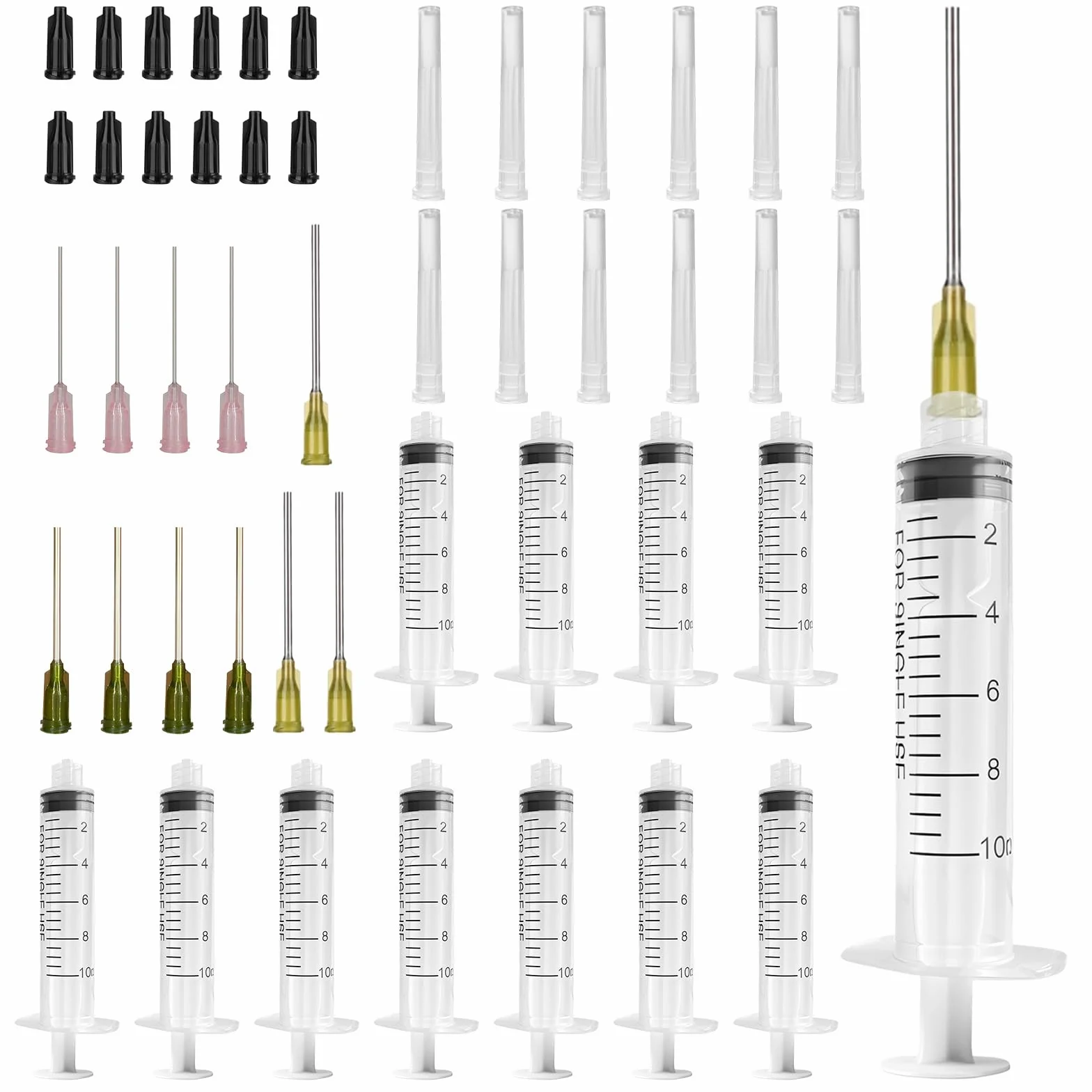 12 sztuk strzykawek 10 ml, strzykawka z igłą o grubości 14 ga 17 ga 20 ga, plastikowe strzykawki z nakrętką, strzykawka do płynów do pomiaru i podawania płynów w laboratorium naukowym i karmieniu