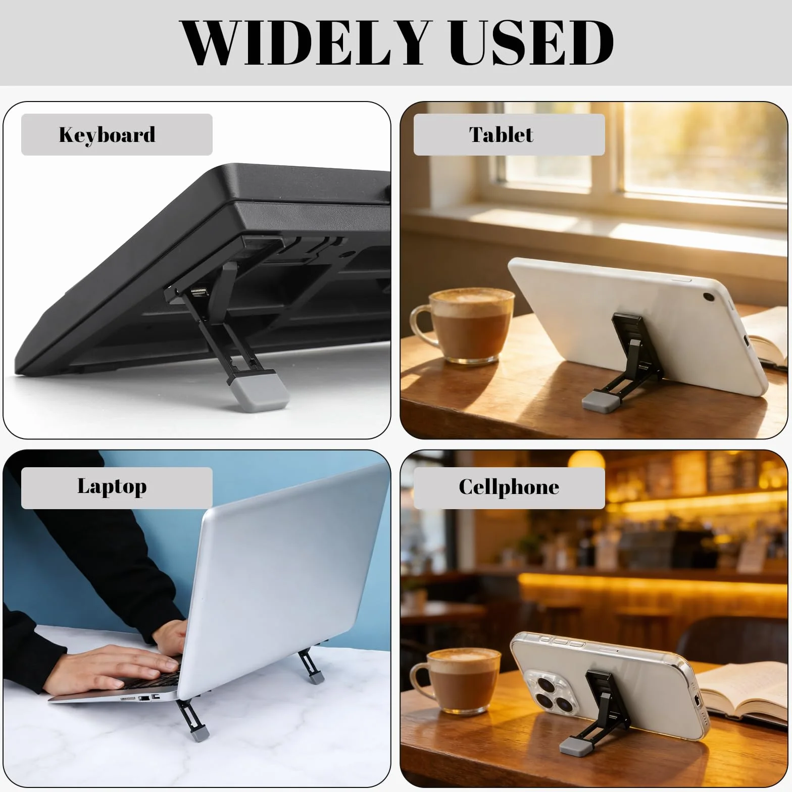 Mini podstawka pod laptopa, 2 sztuki, stojak na klawiaturę, 3-stopniowa regulacja, samoprzylepny, składany podwyższenie klawiatury ze stopu cynku, ultra płaski uchwyt na klawiaturę 5 mm