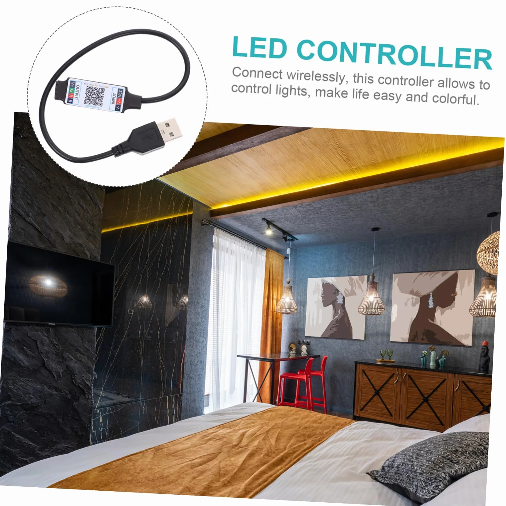 WOONEKY Kontroler Led Rgb Usb z Funkcją Muzyki Pinowy Zdalny Sterownik Taśmy Led Inteligentny Kontroler Do Dekoracji Wnętrz Sypialni Salonie Biurze i Szkole