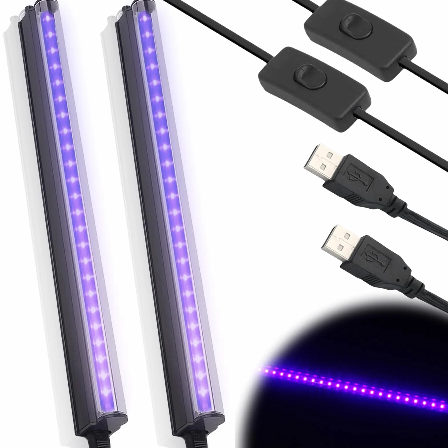 GBKDQQ Czarne światło LED, 2 sztuki, lampa UV 5 W, 28 cm, USB, czarne belki świetlne, z wtyczką i przełącznikiem, paski świetlne UV, światło imprezowe, na imprezę, dyskotekę, do baru, oświetlenia