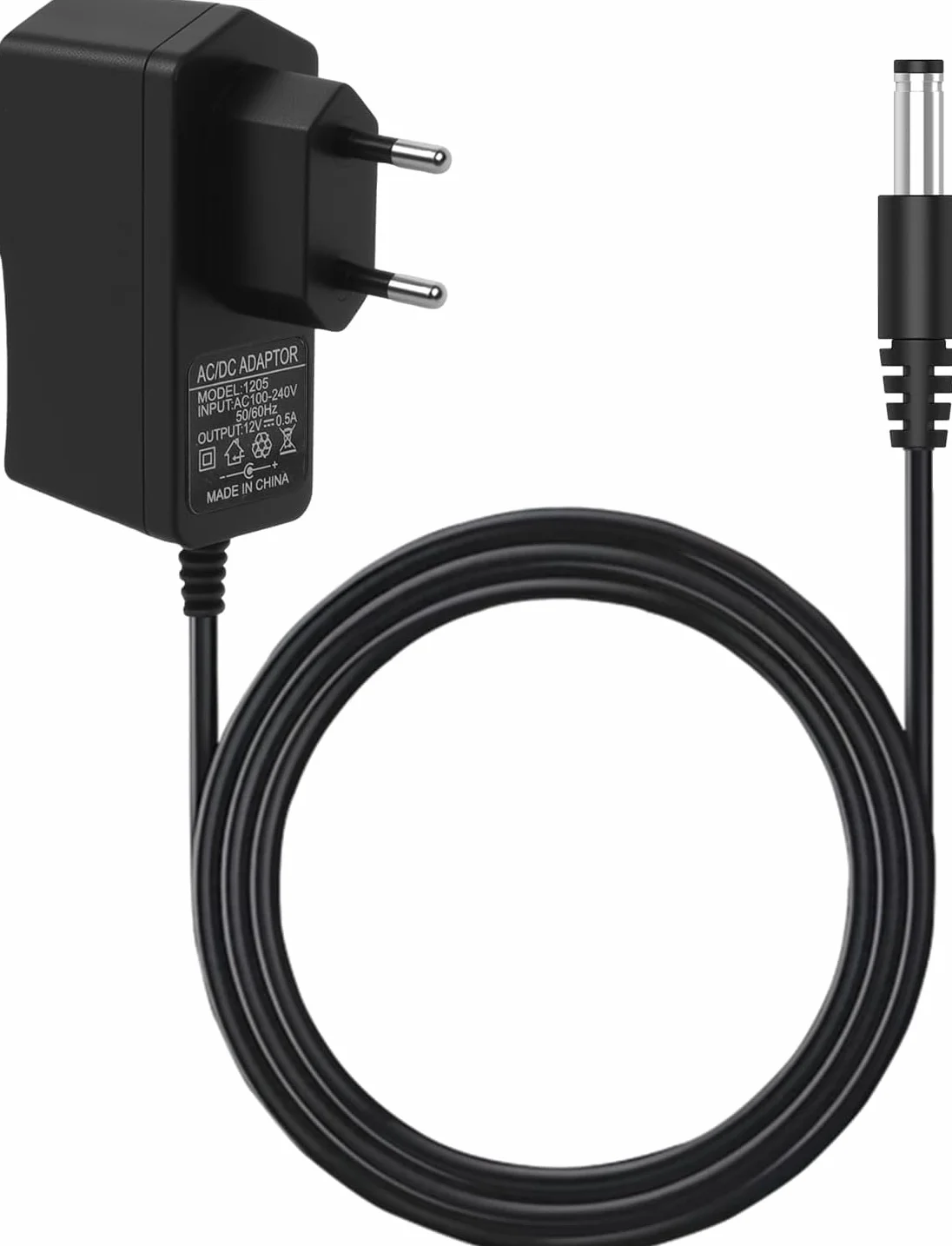 Zasilacz 12 V 0,5 A, zasilacz 12 V 0,5 A, uniwersalny zasilacz AC 100-240 V do DC 6 W ze złączem 5,5 x 2,1 mm, 6 W zasilacz do kamer CCTV Taśmy LED Router, 1 M