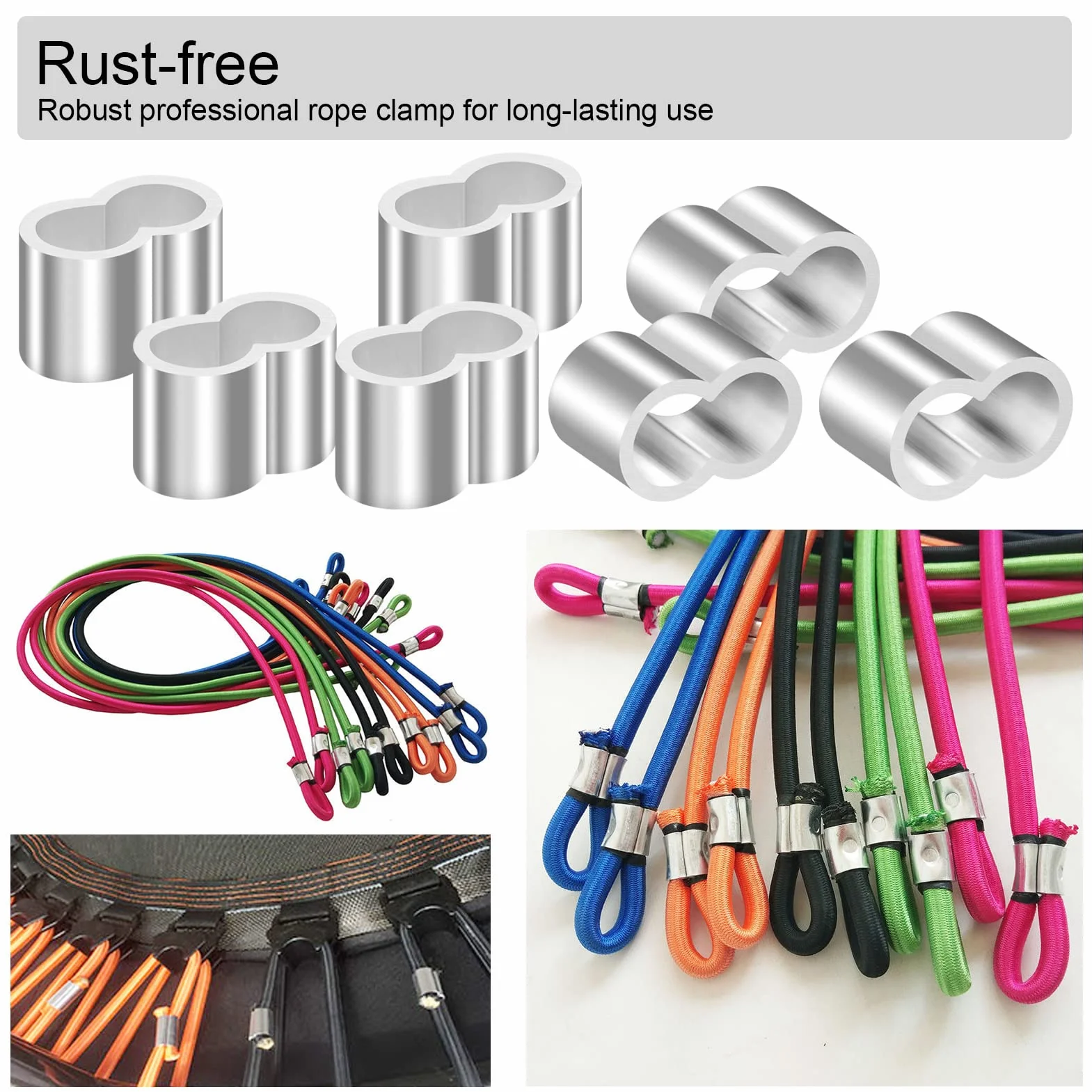30 sztuk aluminiowych pętli zaciskowych, zaciski kostne, podwójne tuleje do zacisków linowych i tulejek zaciskowych 8,5 mm, zaciski zaciskowe do linki gumowej, linki plandekowej, nierdzewne i wytrzymałe zaciski linowe tuleje zaciskowe